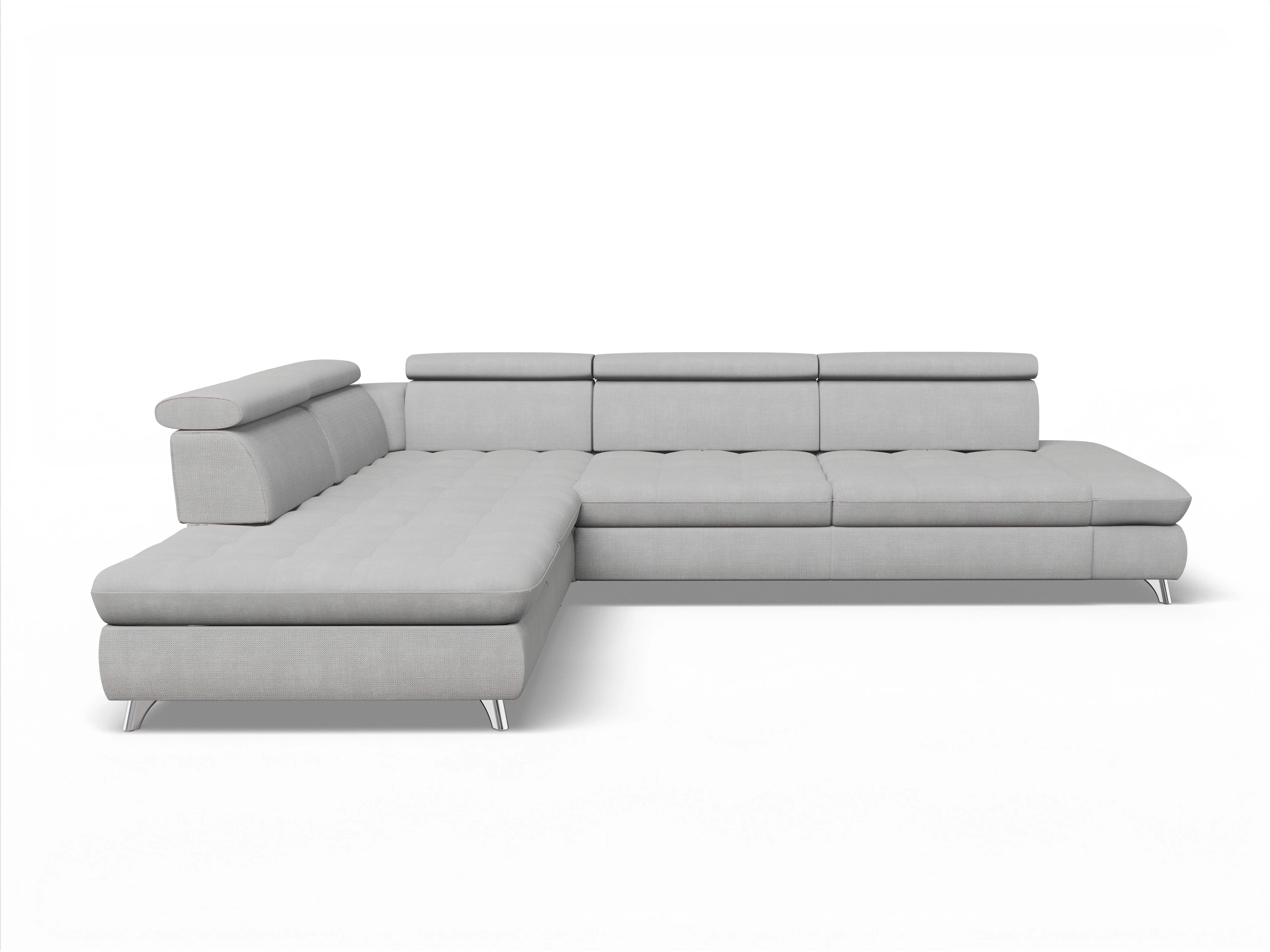 Ansicht des Produktes Memphis Stoff Ecksofa links Abschluss offen in Stoff Grau