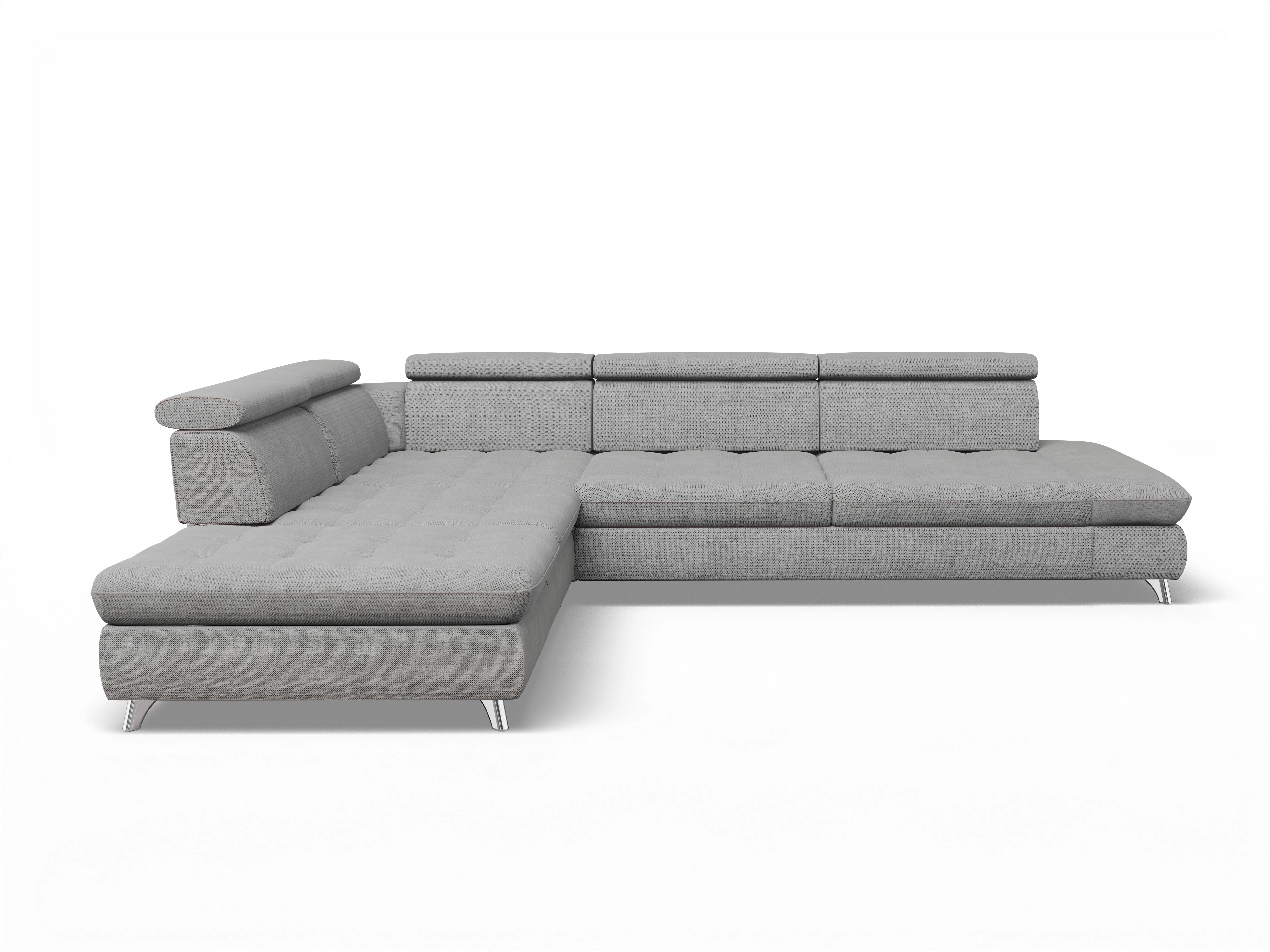 Ansicht des Produktes Memphis Stoff Ecksofa links Abschluss offen in Stoff Grau