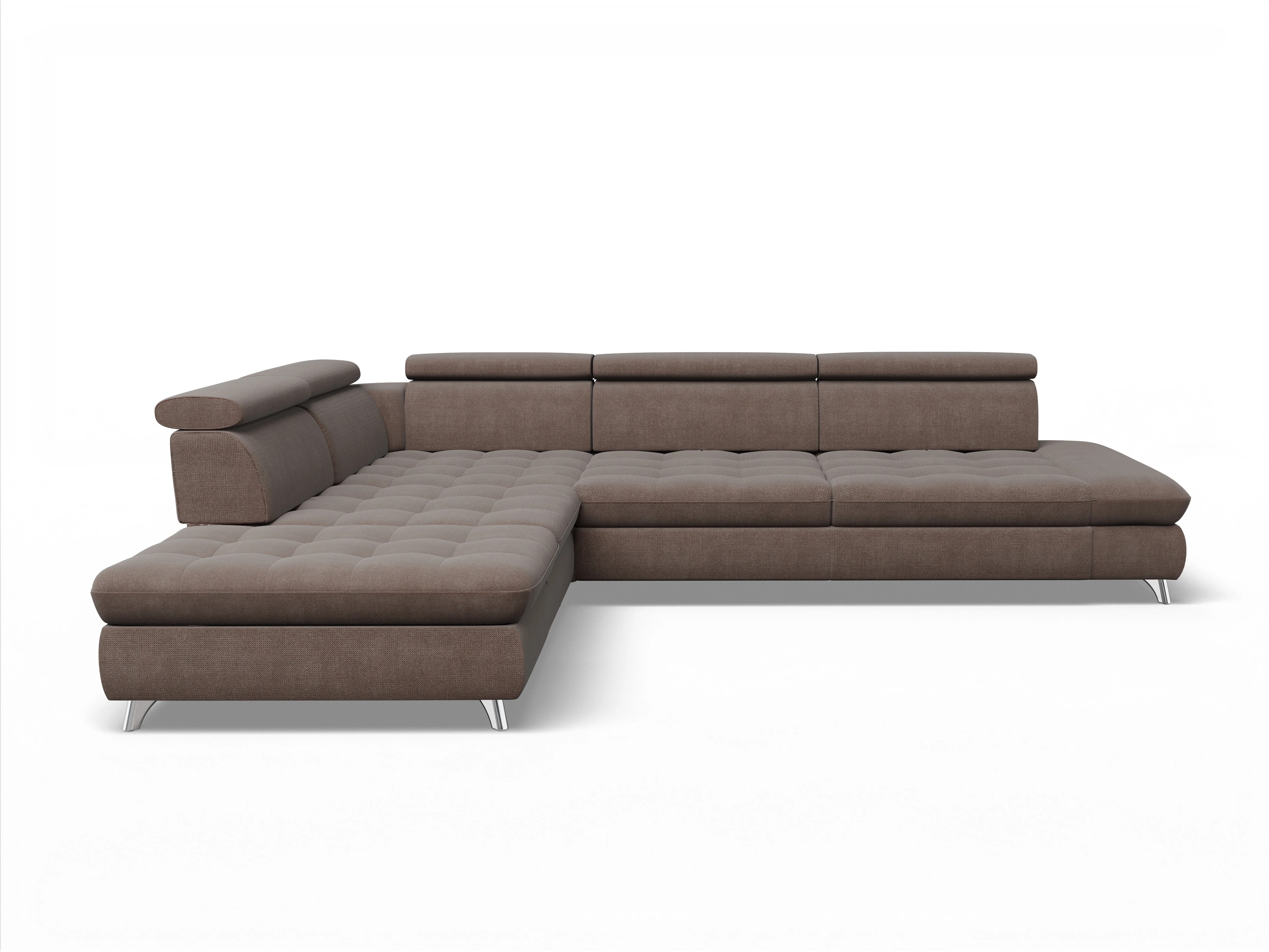Ansicht des Produktes Memphis Stoff Ecksofa links Abschluss offen in Stoff Grau