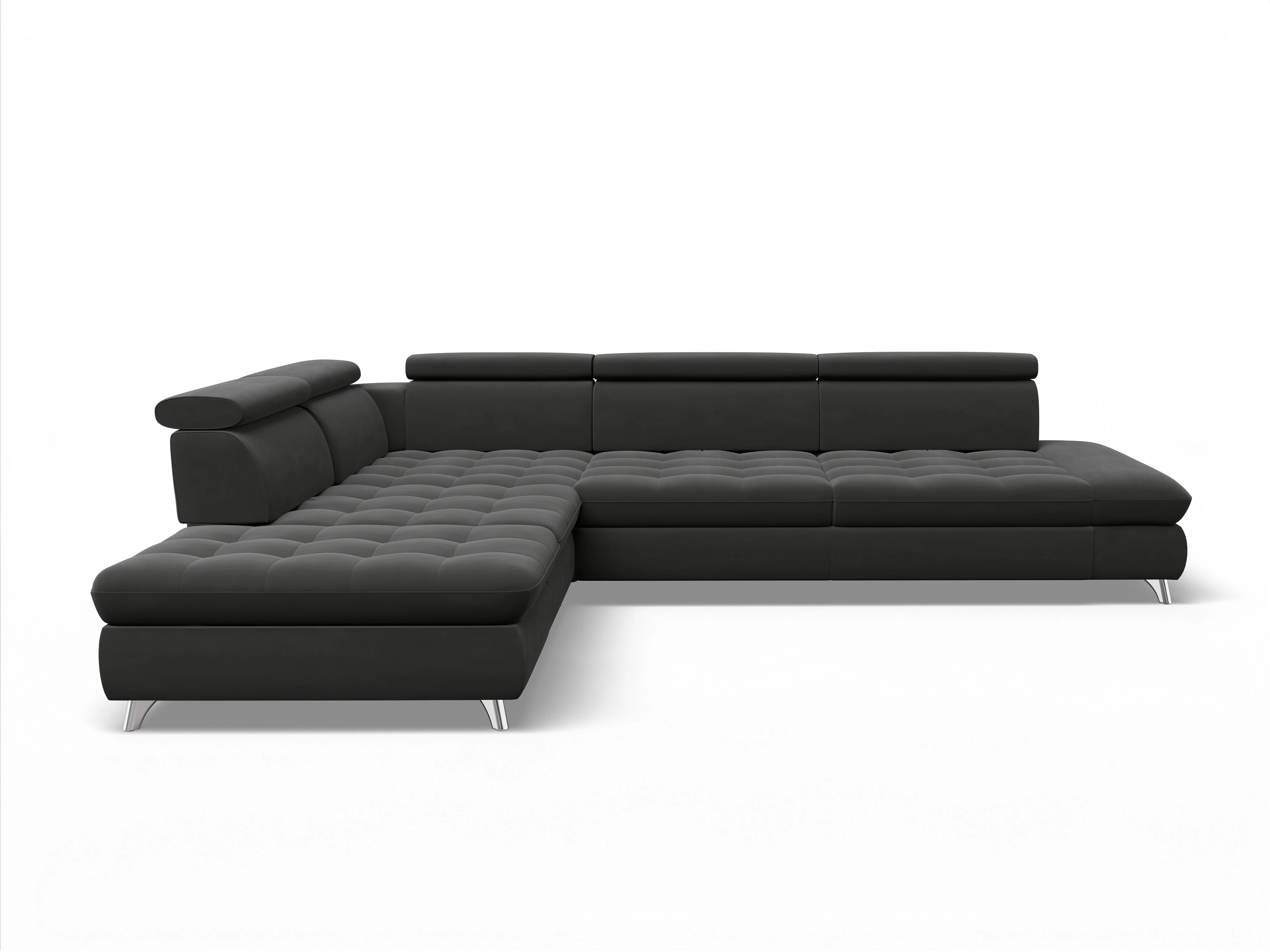 Ansicht des Produktes Memphis Stoff Ecksofa links Abschluss offen in Stoff Grau