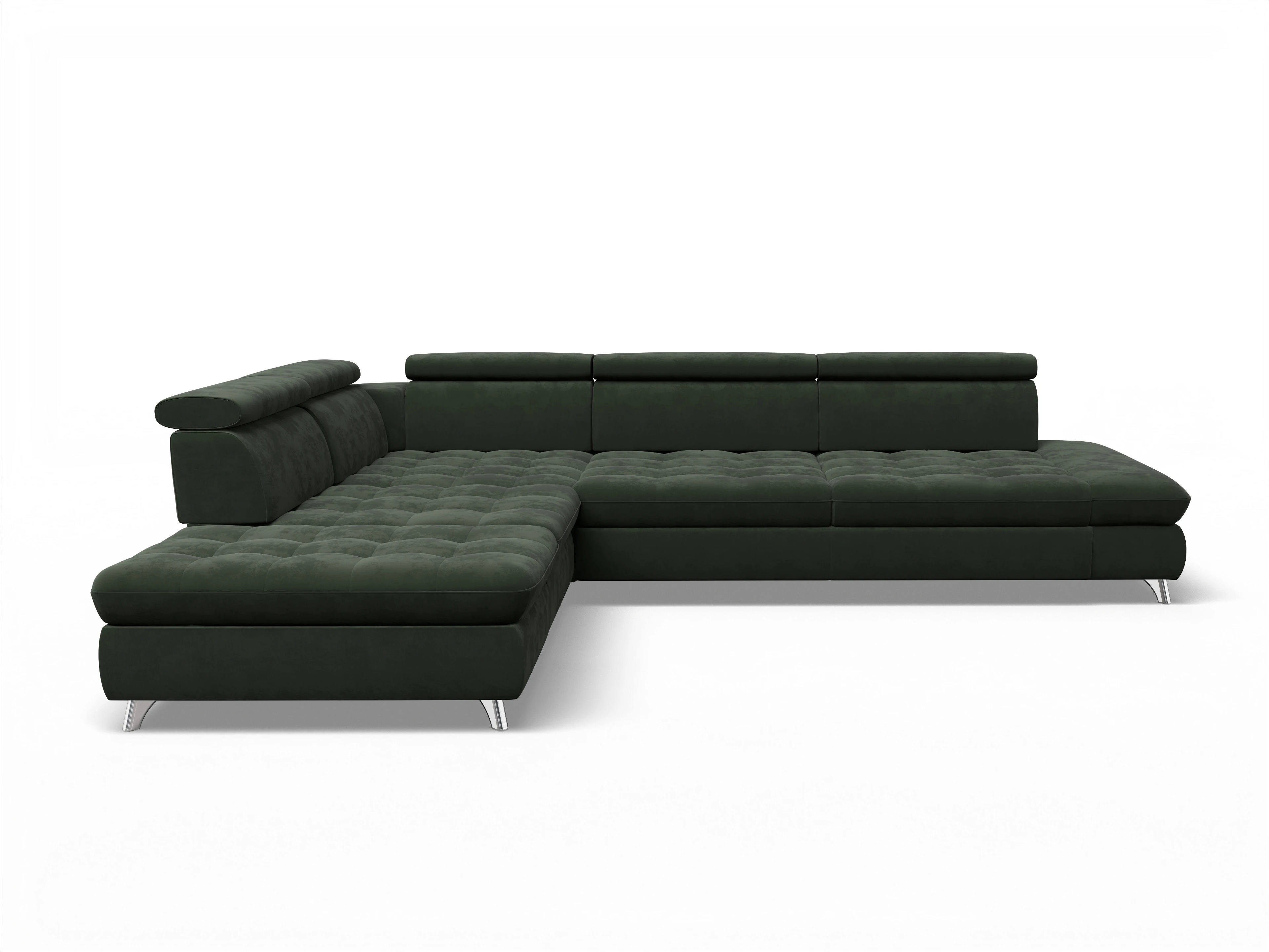 Ansicht des Produktes Memphis Stoff Ecksofa links Abschluss offen in Stoff Grün