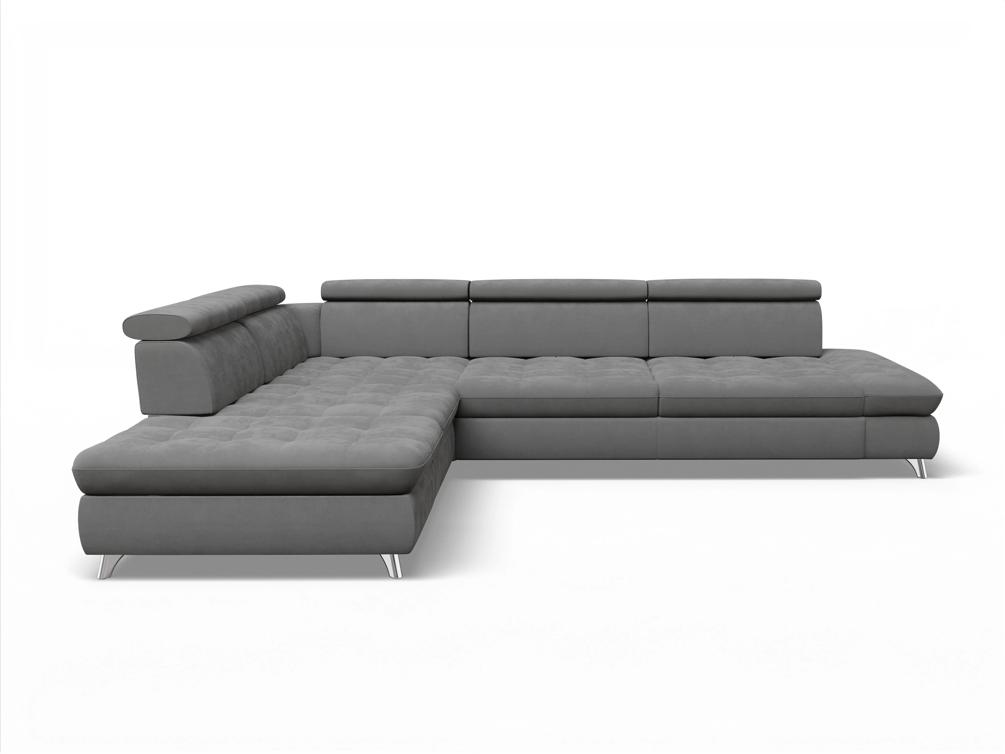 Ansicht des Produktes Memphis Stoff Ecksofa links Abschluss offen in Stoff Grau
