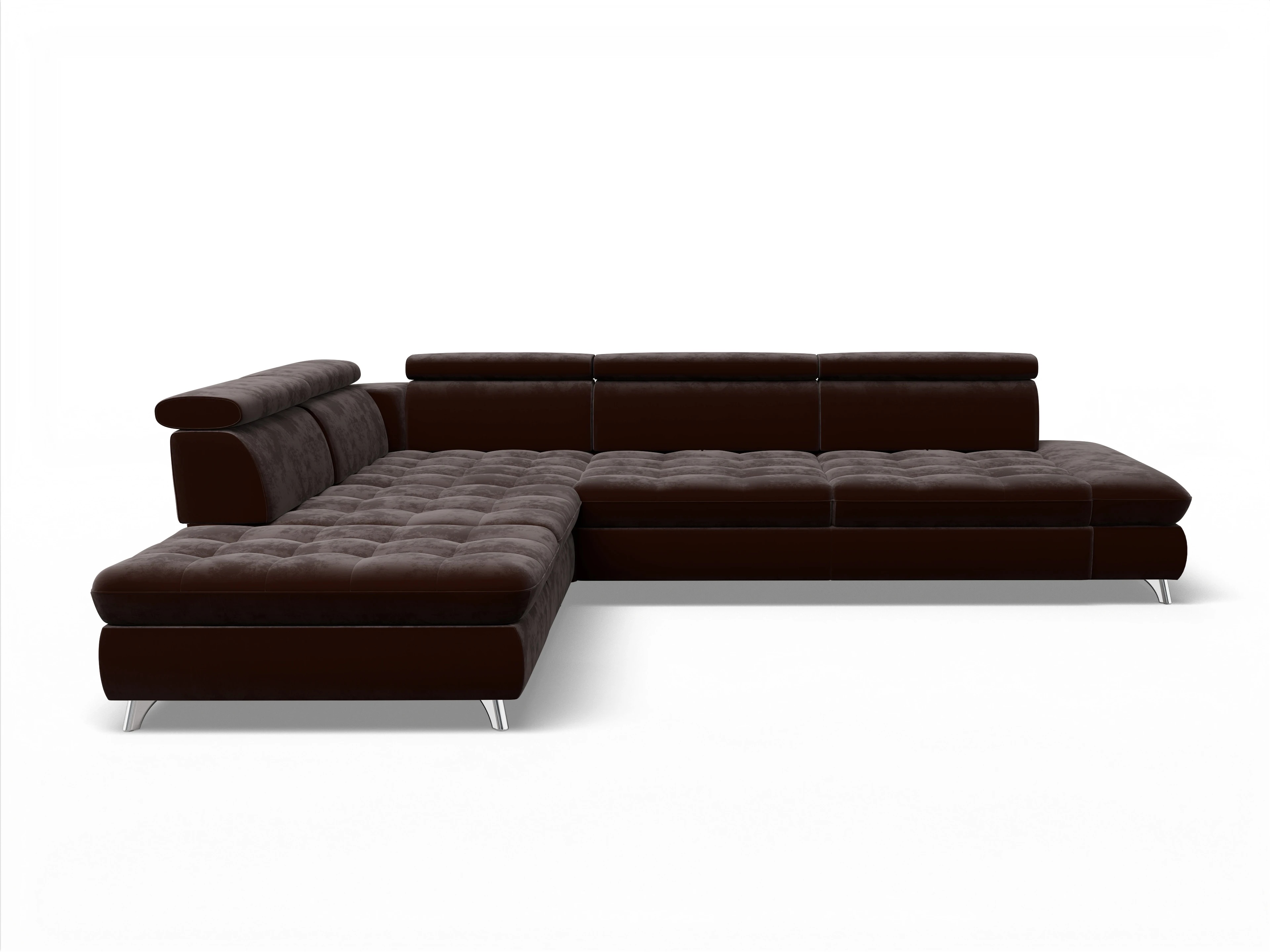 Ansicht des Produktes Memphis Stoff Ecksofa links Abschluss offen in Stoff Braun