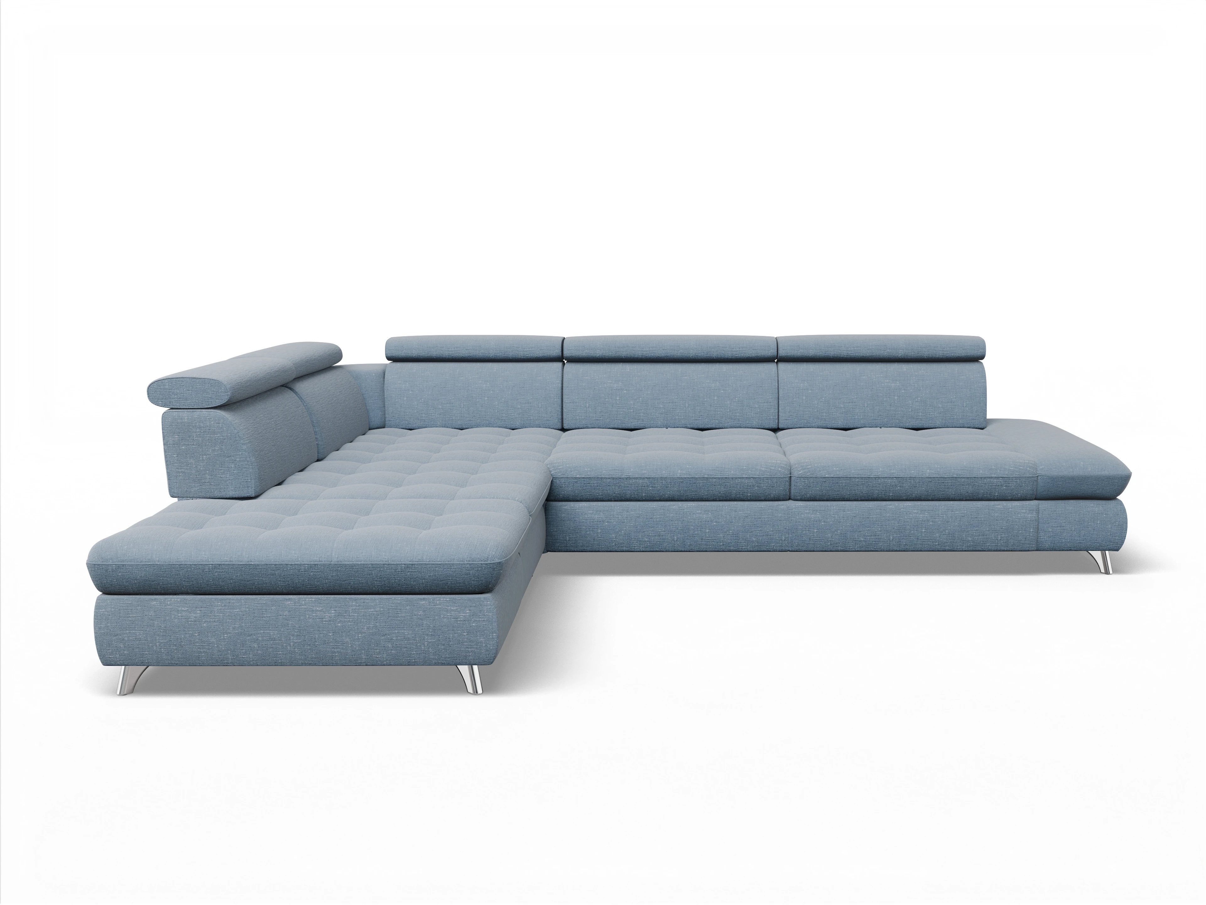 Ansicht des Produktes Memphis Stoff Ecksofa links Abschluss offen in Stoff Blau