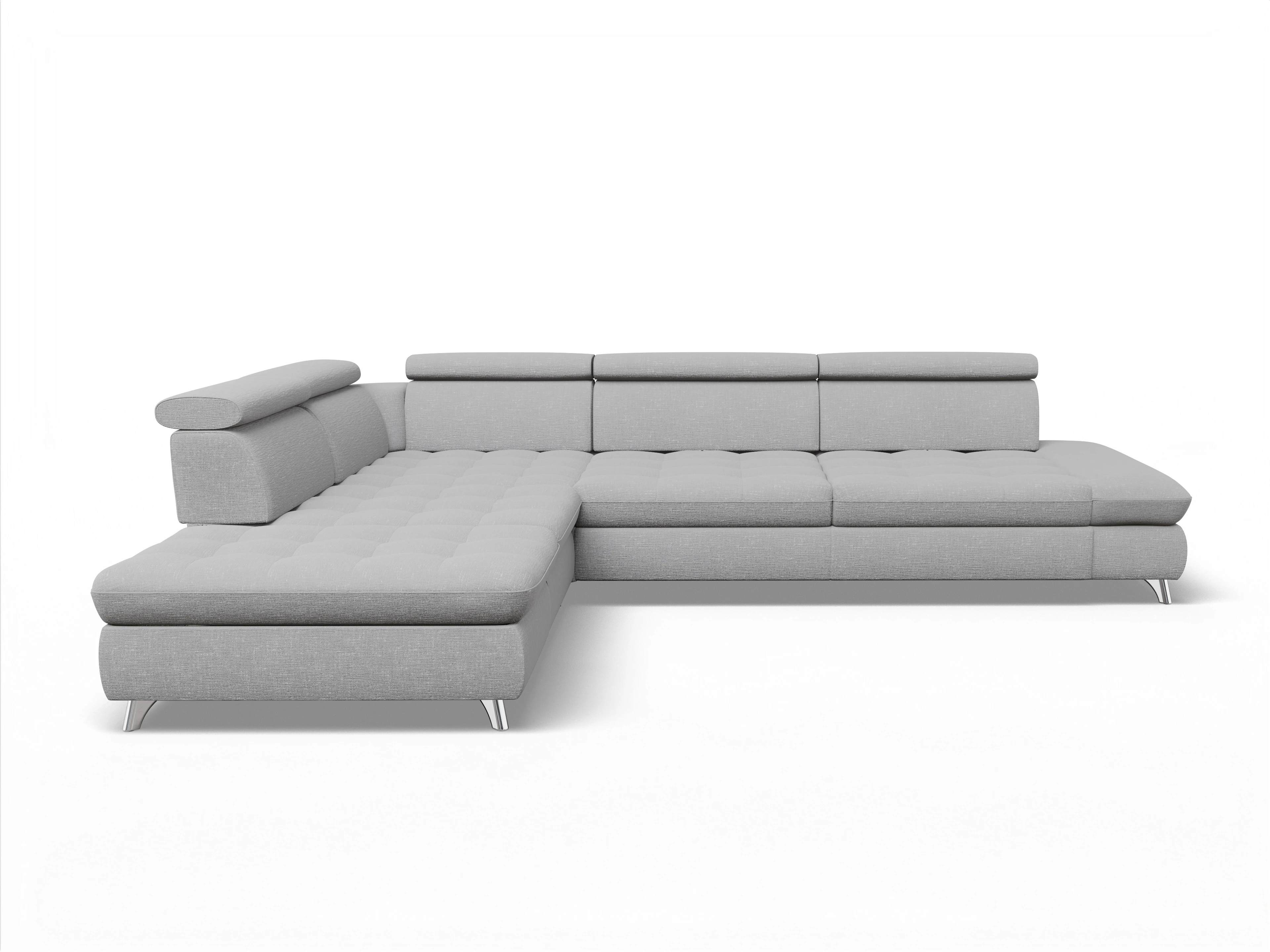 Ansicht des Produktes Memphis Stoff Ecksofa links Abschluss offen in Stoff Grau