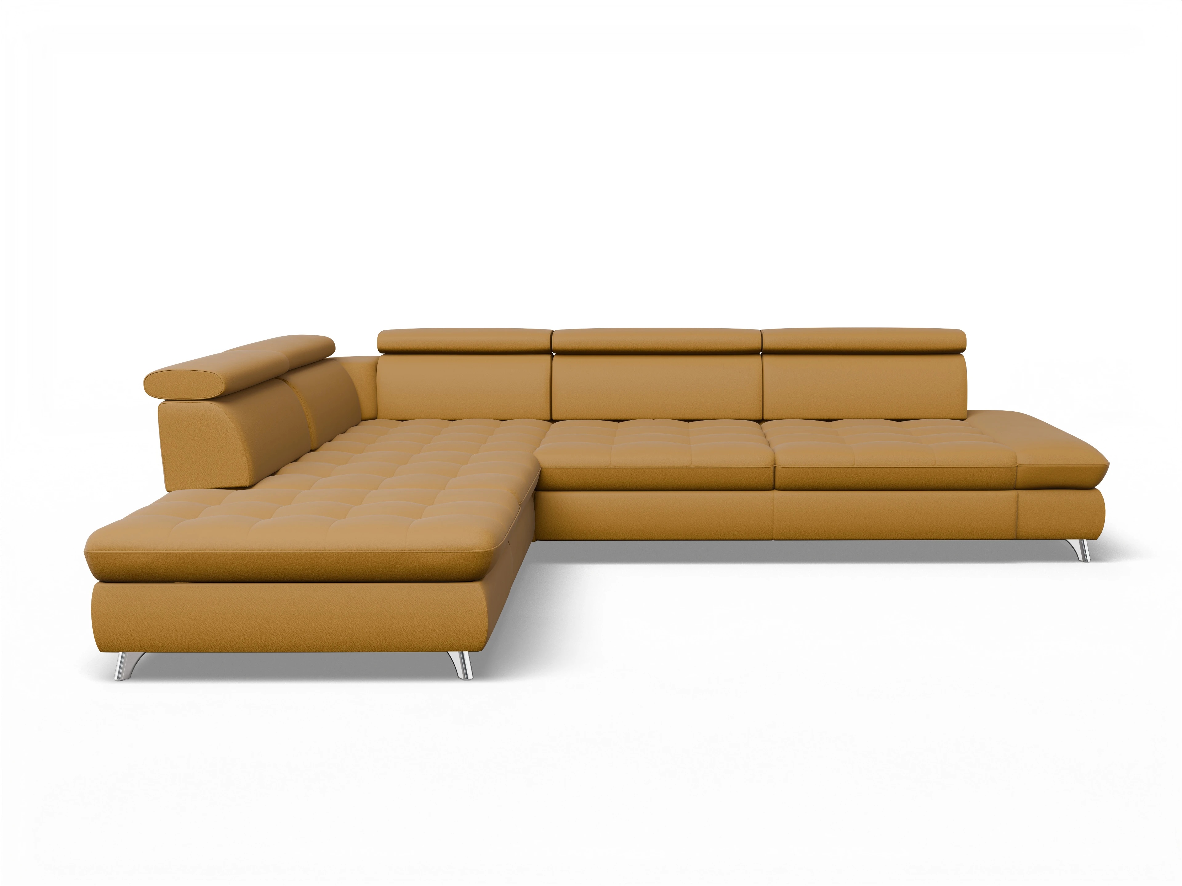 Ansicht des Produktes Memphis Stoff Ecksofa links Abschluss offen in Leder Gelb