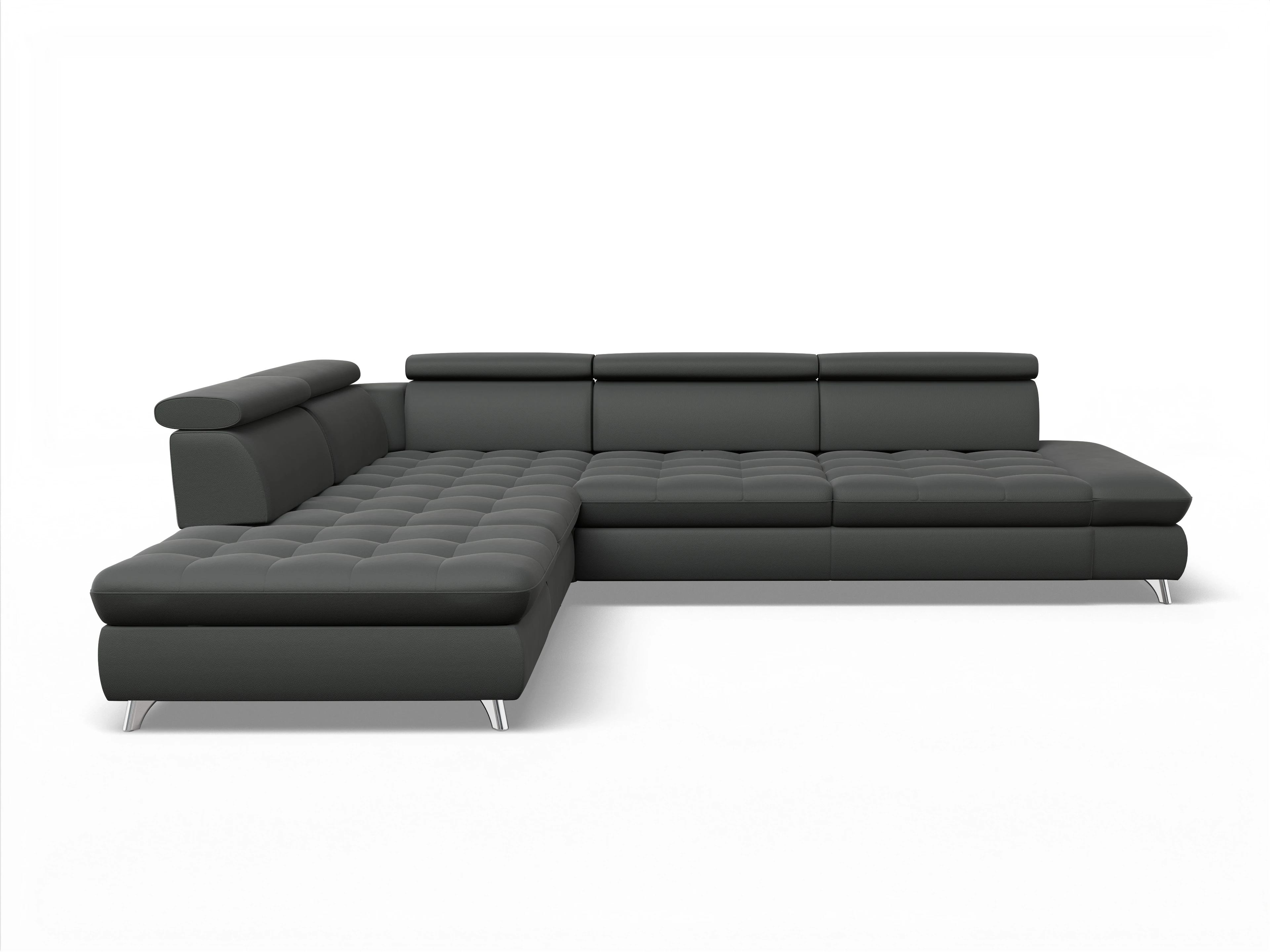 Ansicht des Produktes Memphis Stoff Ecksofa links Abschluss offen in Leder Grau
