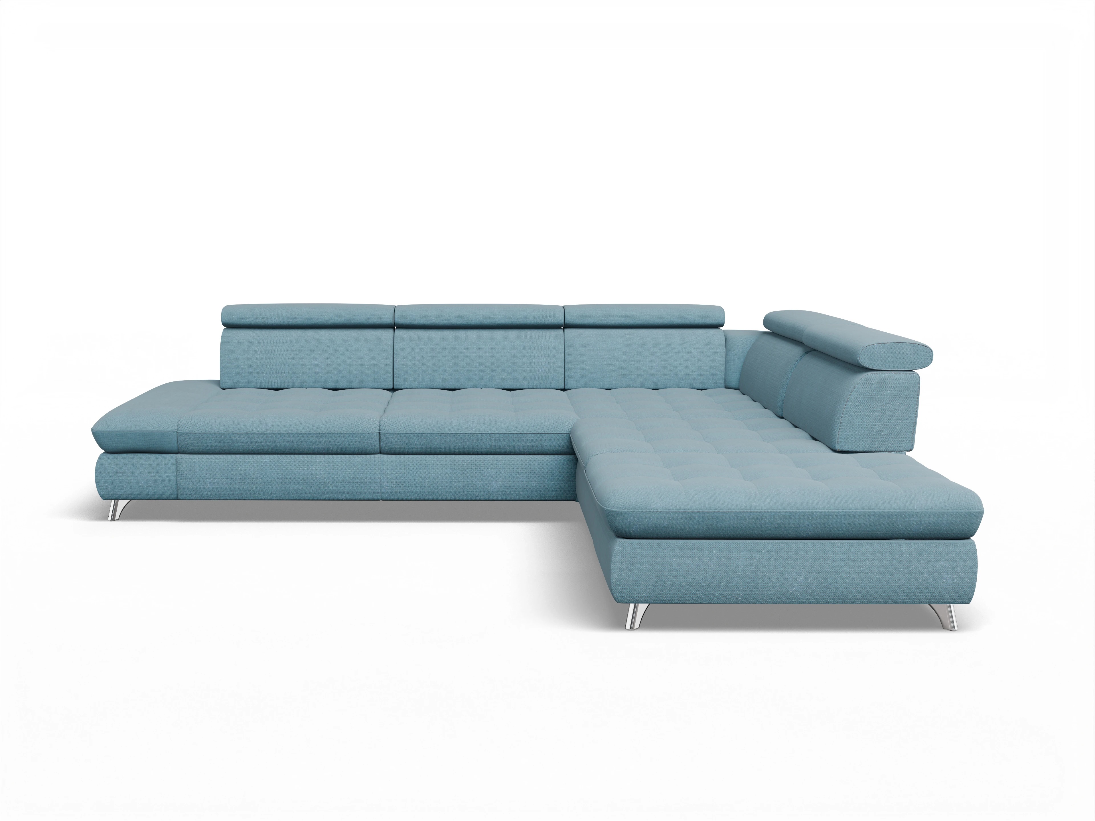 Ansicht des Produktes Memphis Stoff Ecksofa rechts Abschluss offen in Stoff Blau