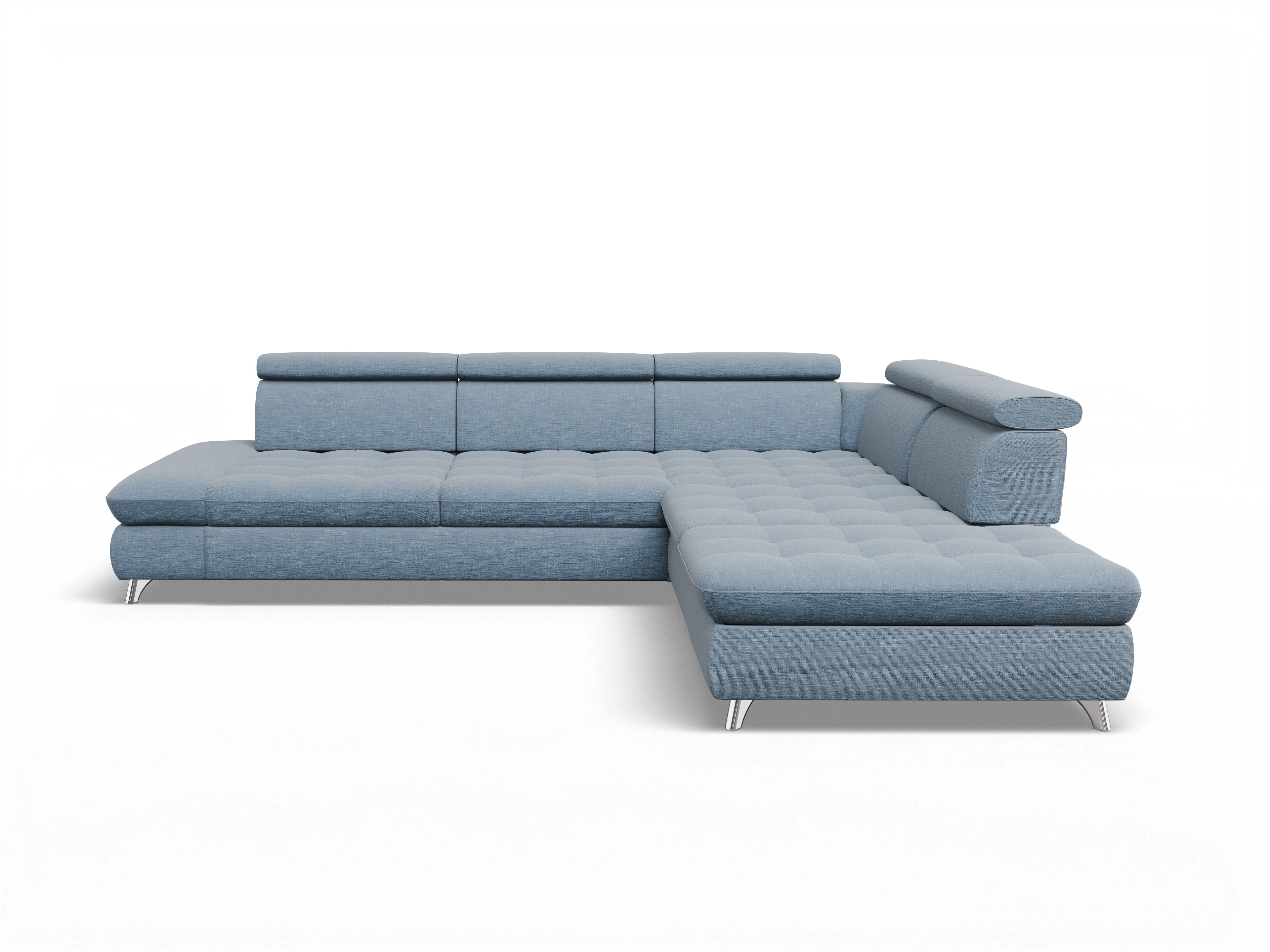 Ansicht des Produktes Memphis Stoff Ecksofa rechts Abschluss offen in Stoff Blau