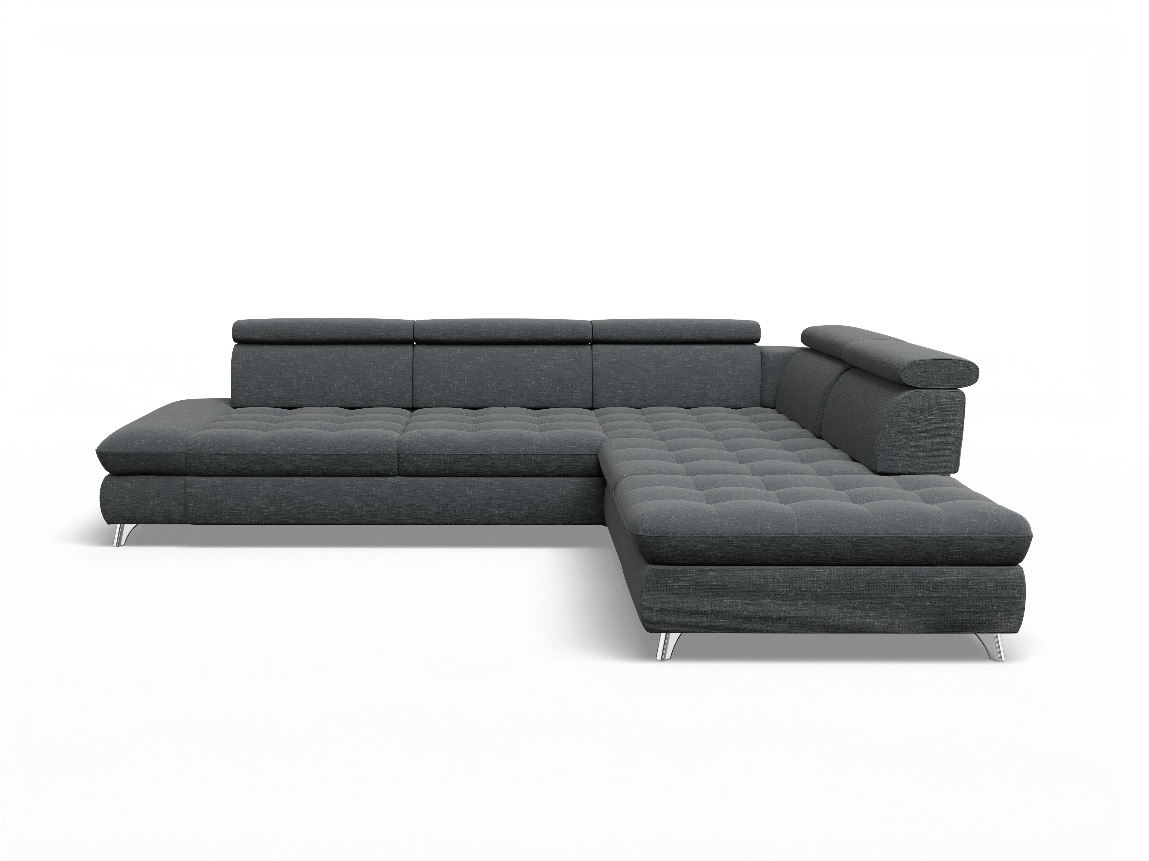 Ansicht des Produktes Memphis Stoff Ecksofa rechts Abschluss offen in Stoff Grau