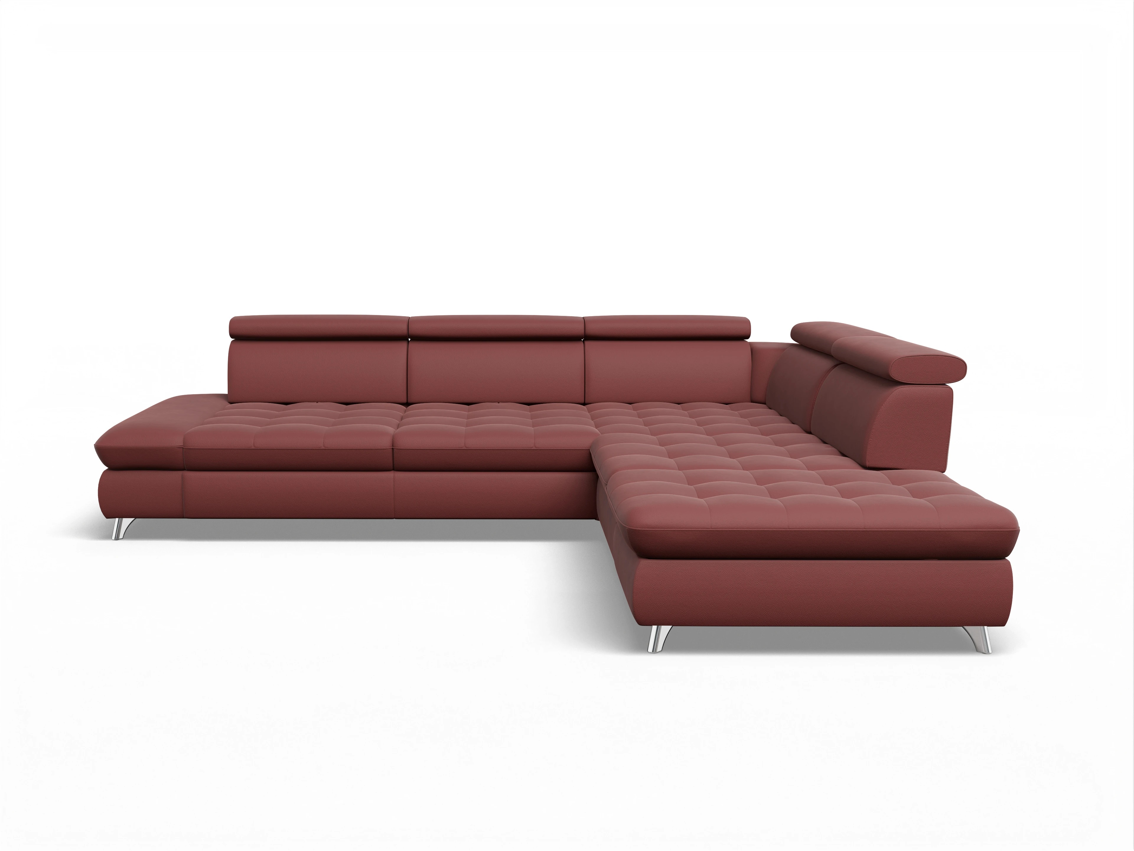 Ansicht des Produktes Memphis Stoff Ecksofa rechts Abschluss offen in Leder Rot