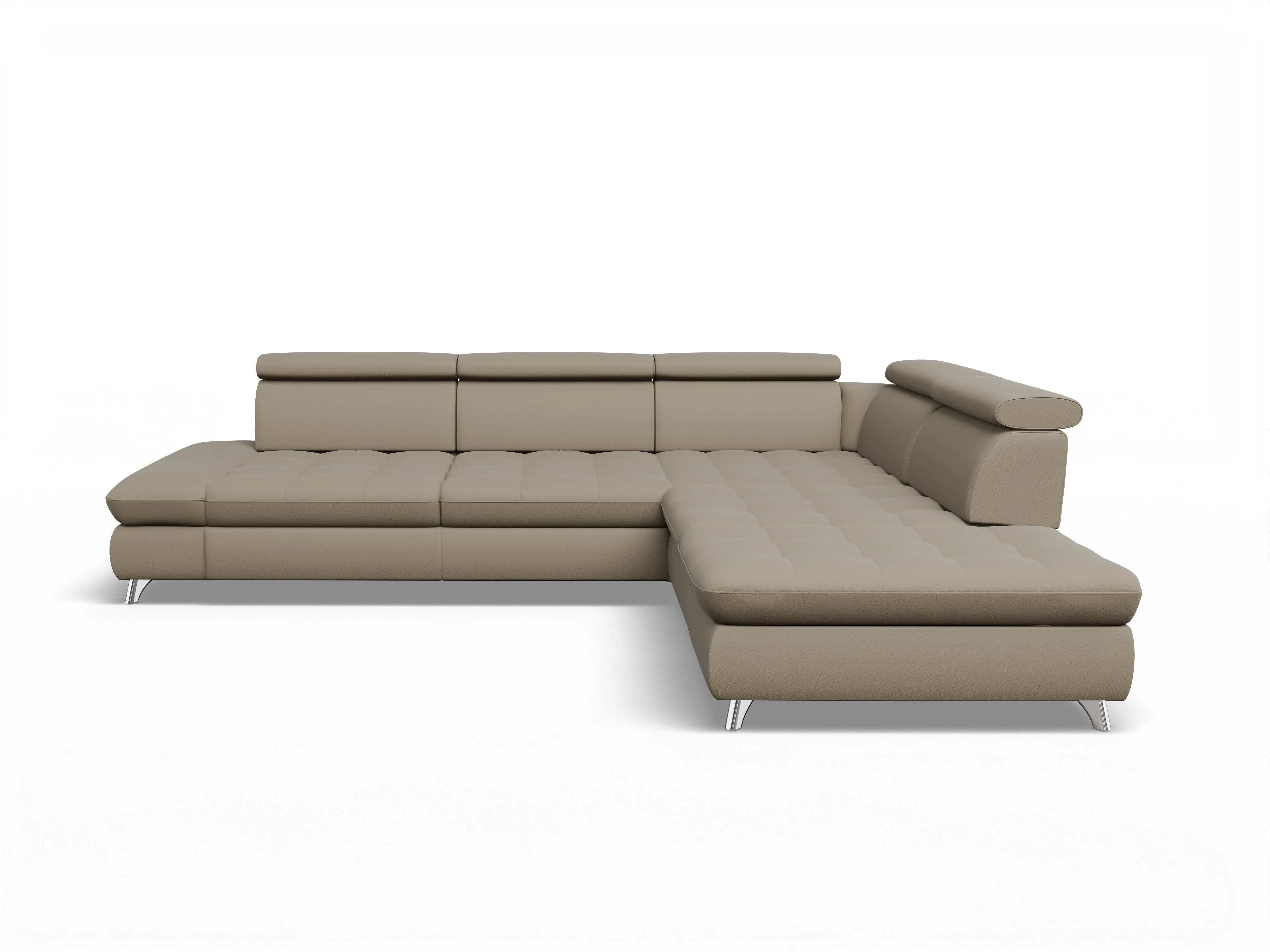 Ansicht des Produktes Memphis Stoff Ecksofa rechts Abschluss offen in Leder Braun