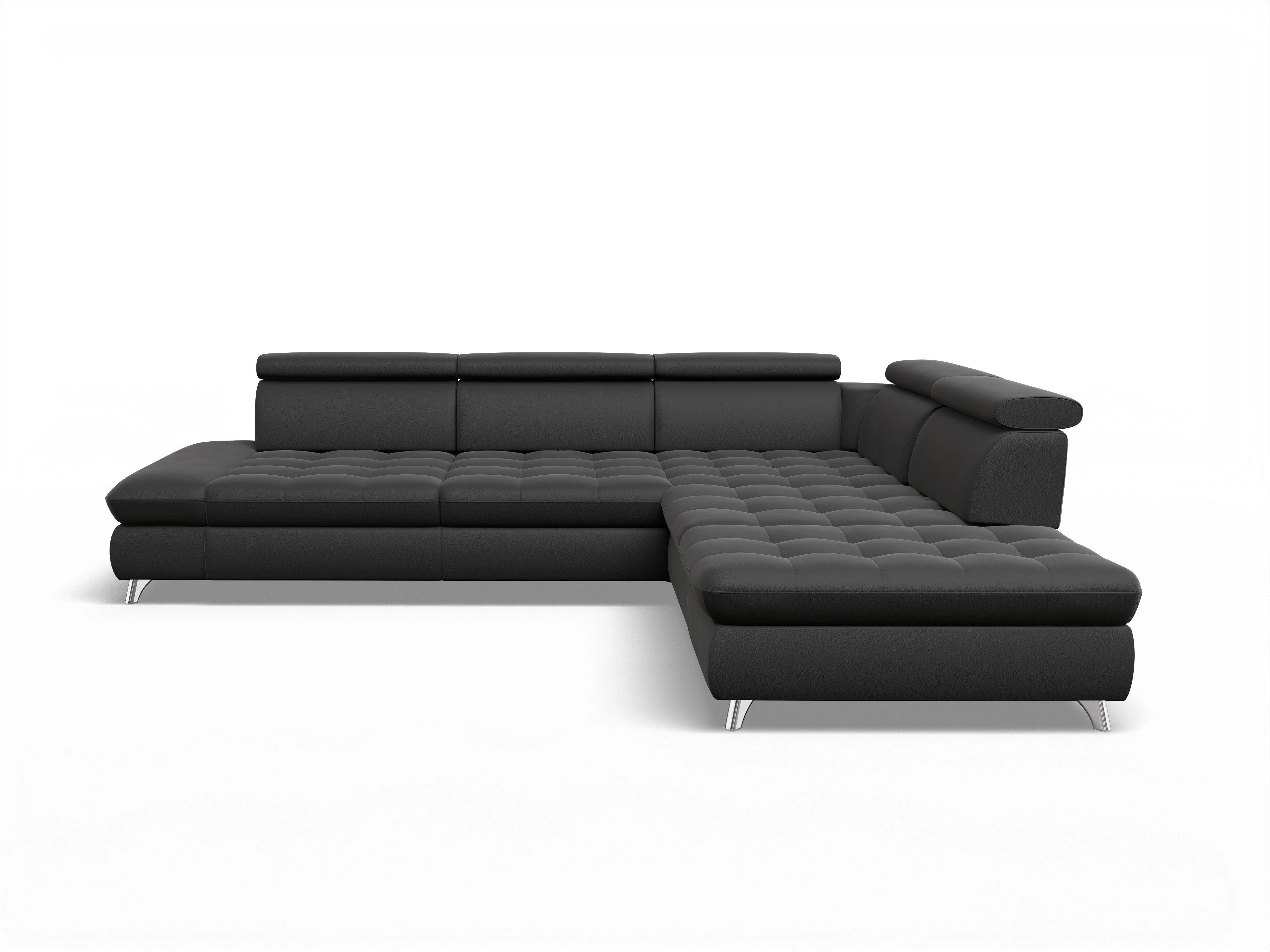 Ansicht des Produktes Memphis Stoff Ecksofa rechts Abschluss offen in Leder Schwarz