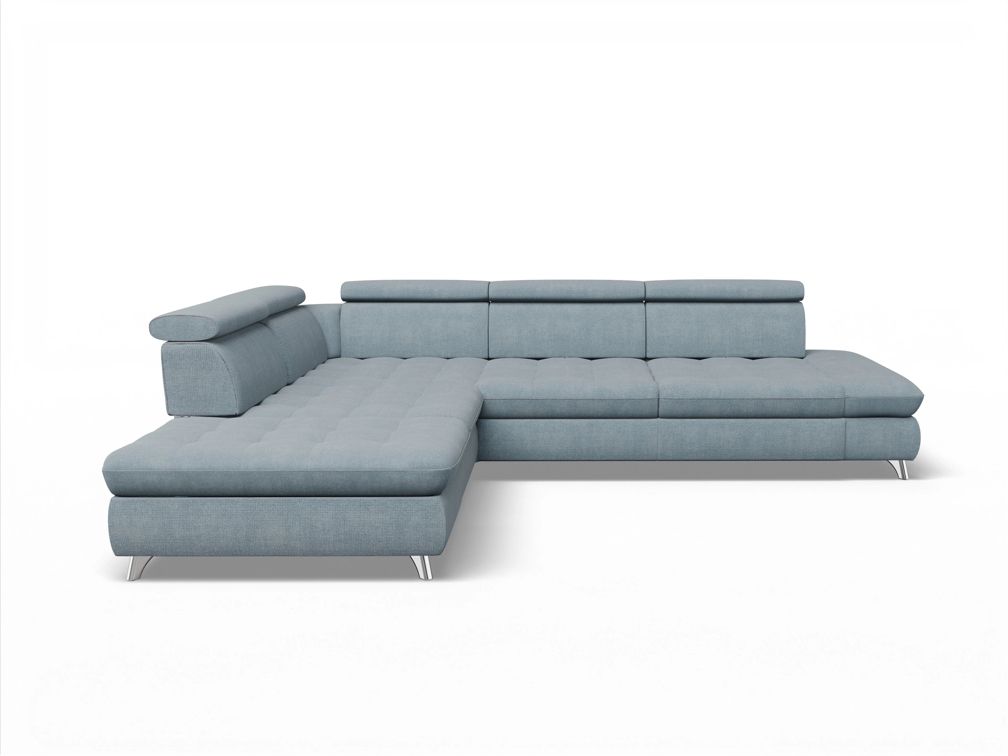 Ansicht des Produktes Memphis Stoff Ecksofa links Abschluss offen in Stoff Blau