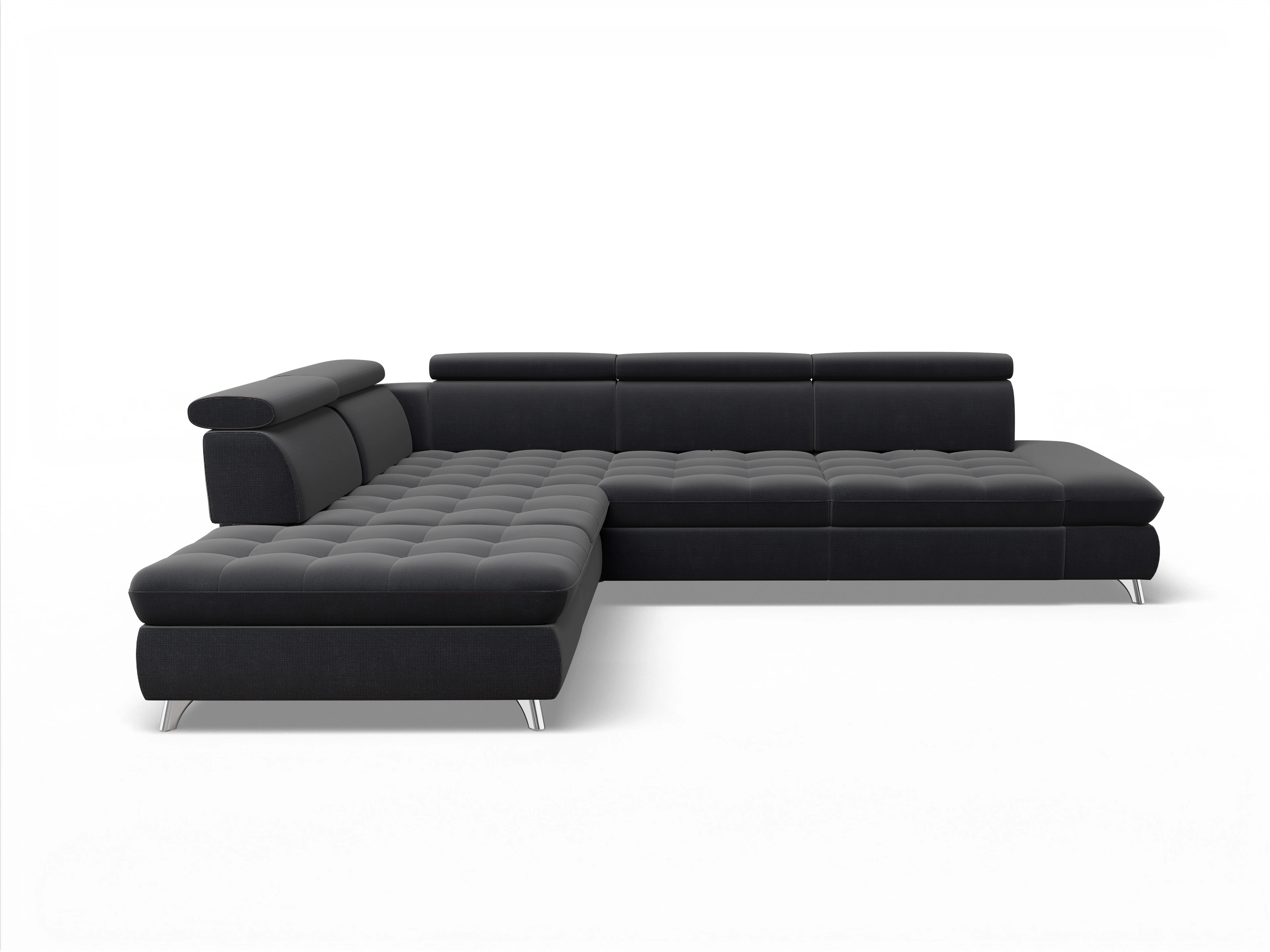 Ansicht des Produktes Memphis Stoff Ecksofa links Abschluss offen in Stoff Blau