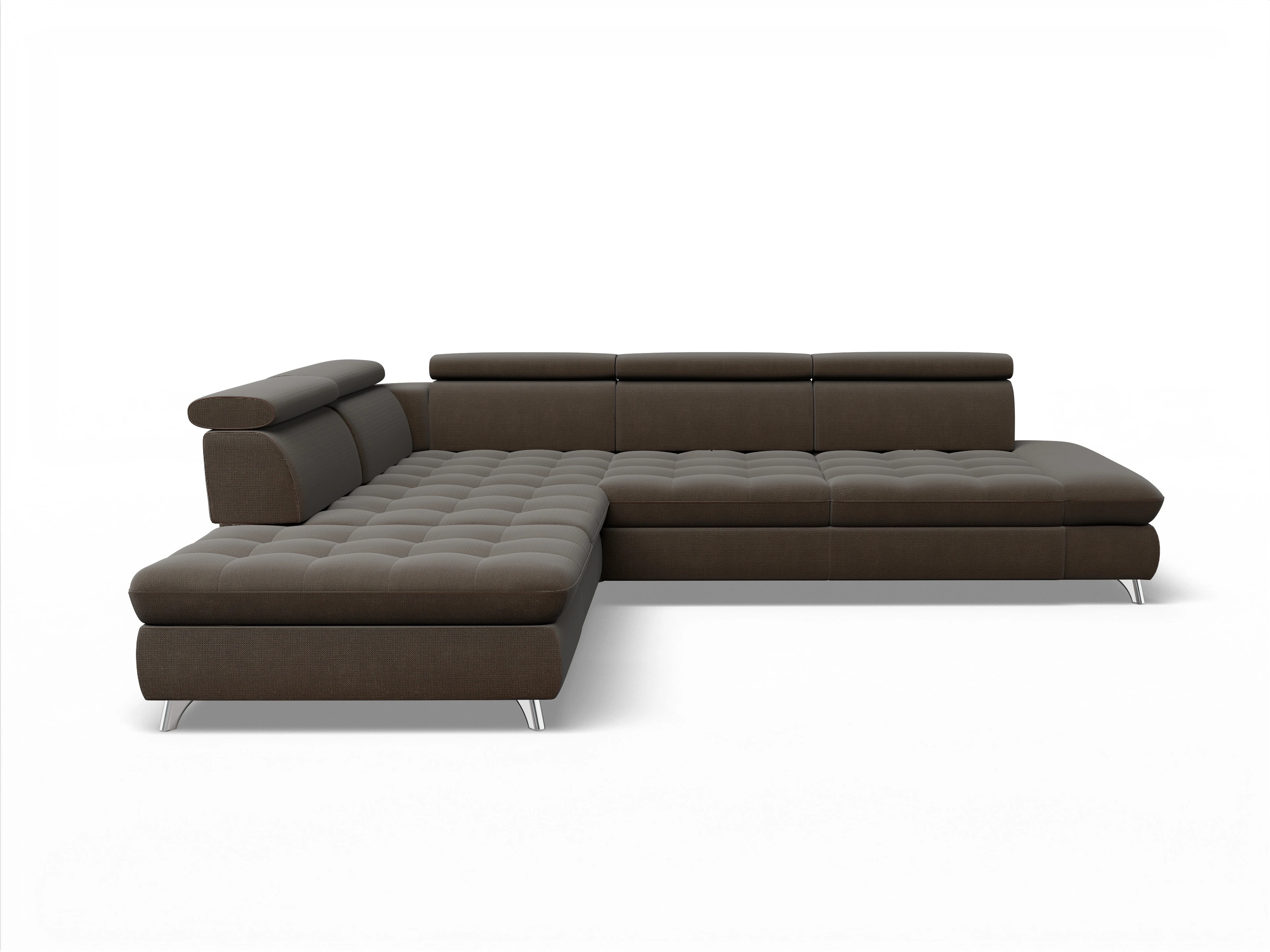 Ansicht des Produktes Memphis Stoff Ecksofa links Abschluss offen in Stoff Braun