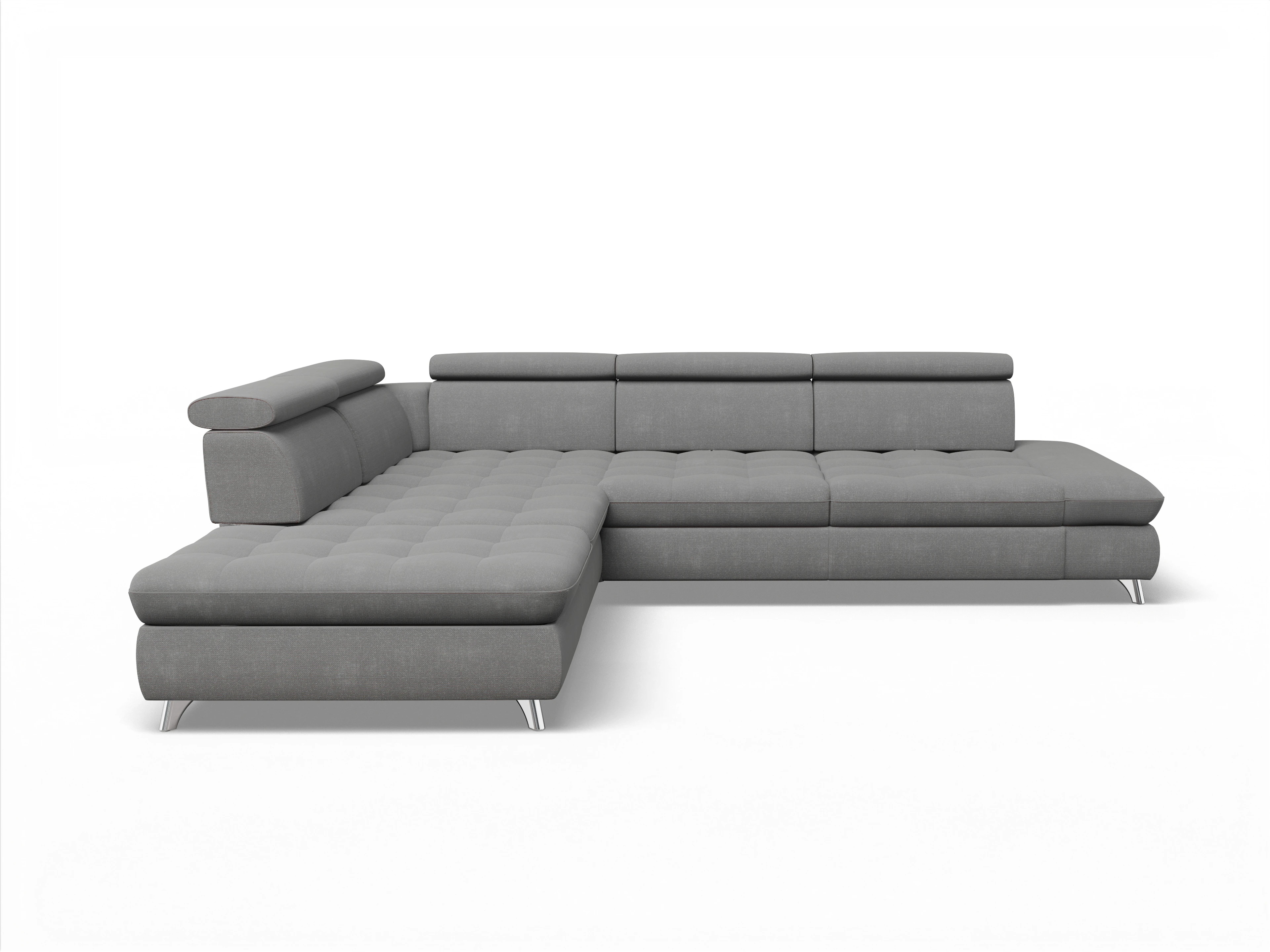Ansicht des Produktes Memphis Stoff Ecksofa links Abschluss offen in Stoff Grau