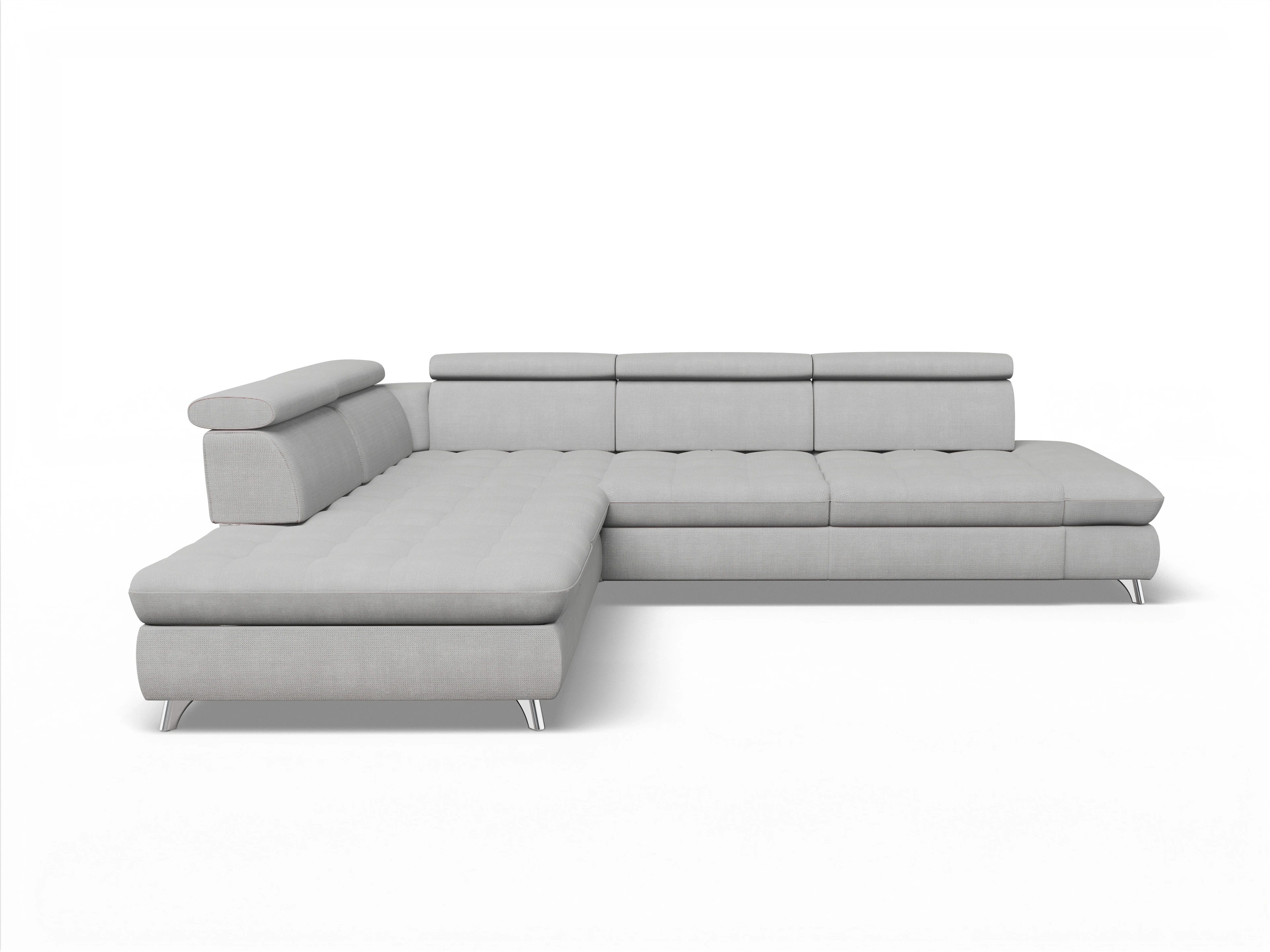 Ansicht des Produktes Memphis Stoff Ecksofa links Abschluss offen in Stoff Grau