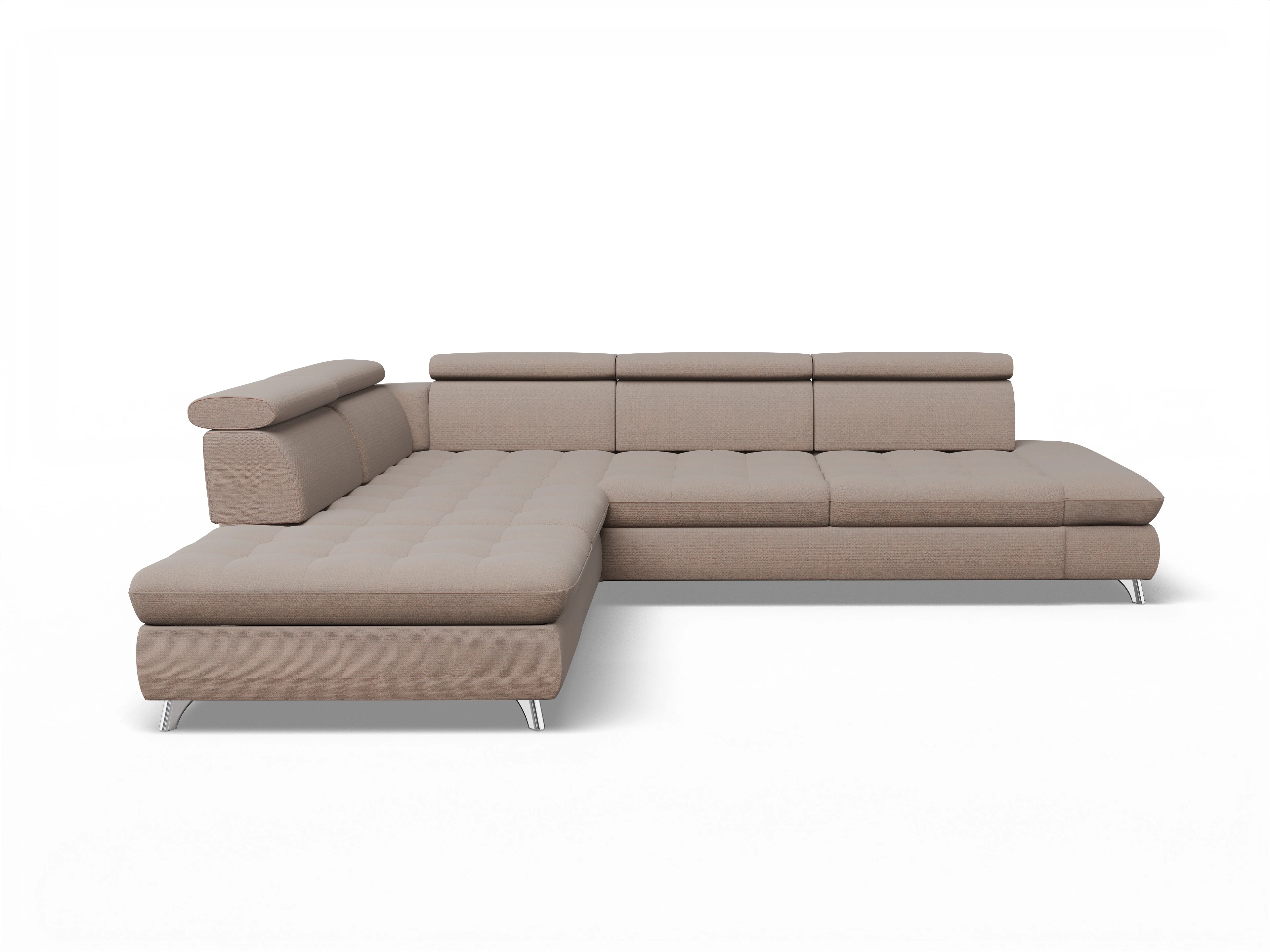 Ansicht des Produktes Memphis Stoff Ecksofa links Abschluss offen in Stoff Braun
