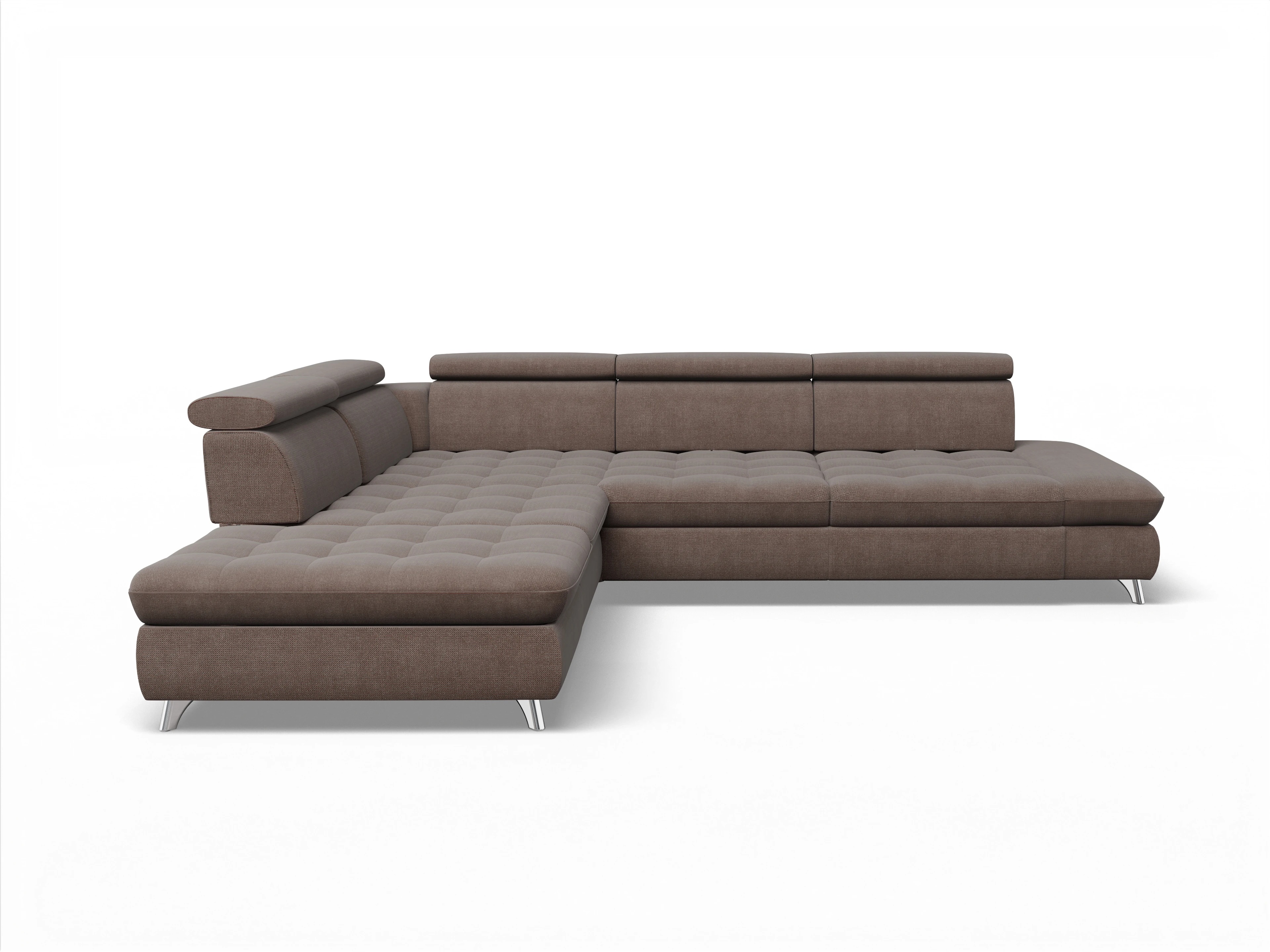Ansicht des Produktes Memphis Stoff Ecksofa links Abschluss offen in Stoff Grau