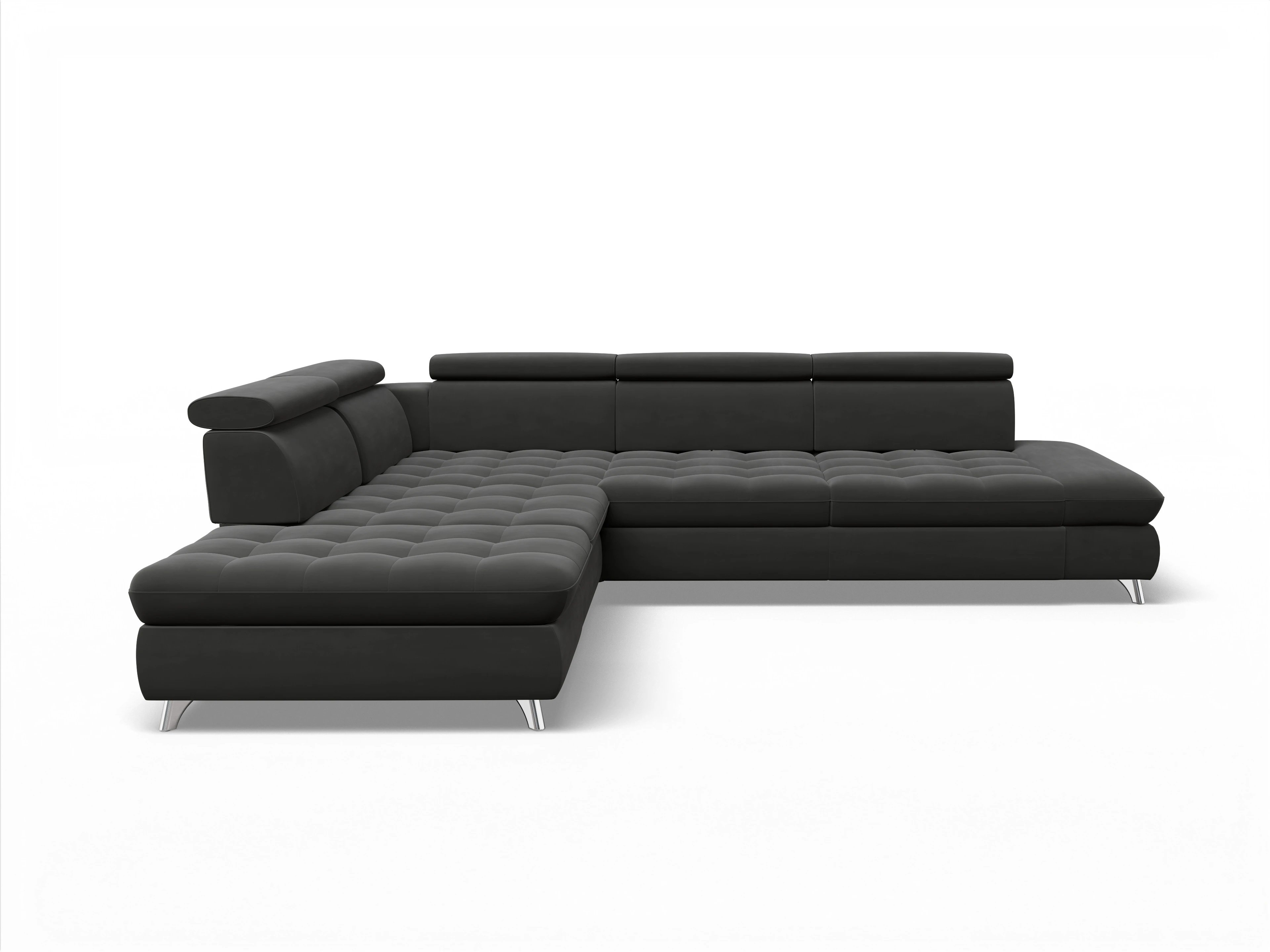Ansicht des Produktes Memphis Stoff Ecksofa links Abschluss offen in Stoff Grau