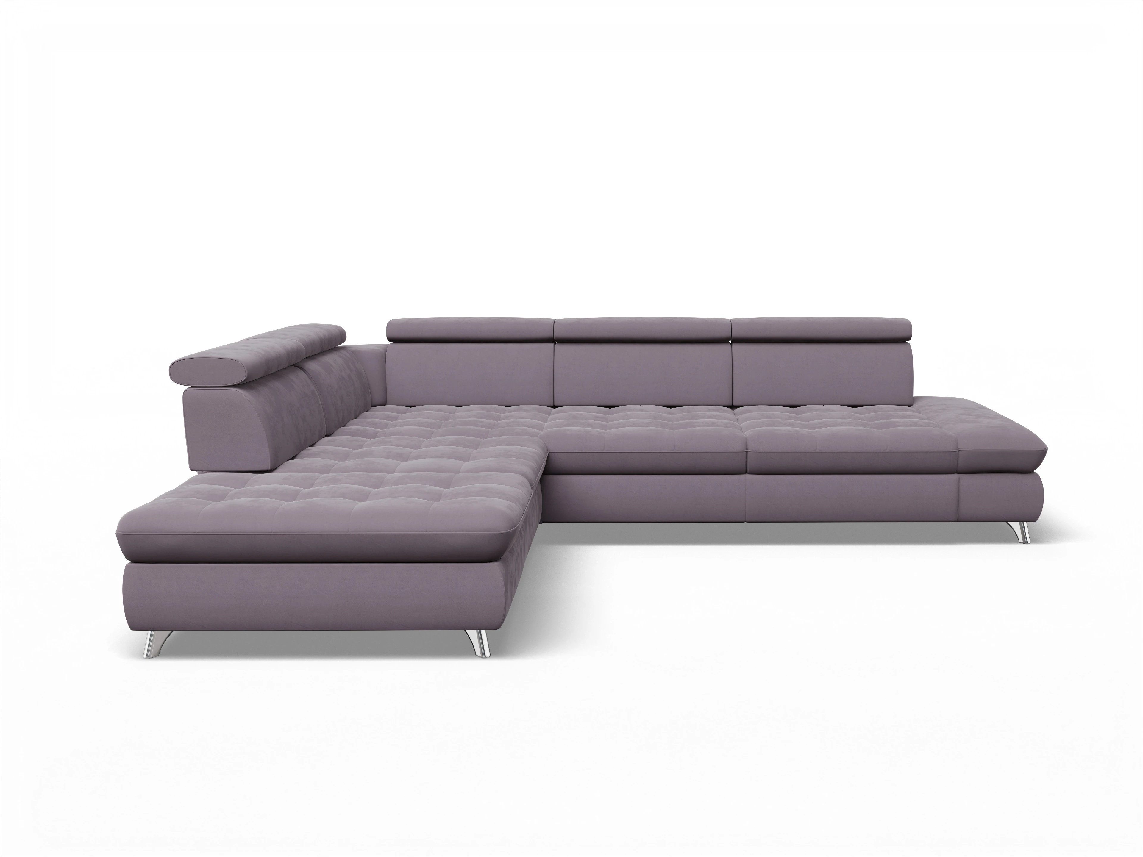 Ansicht des Produktes Memphis Stoff Ecksofa links Abschluss offen in Stoff Lila