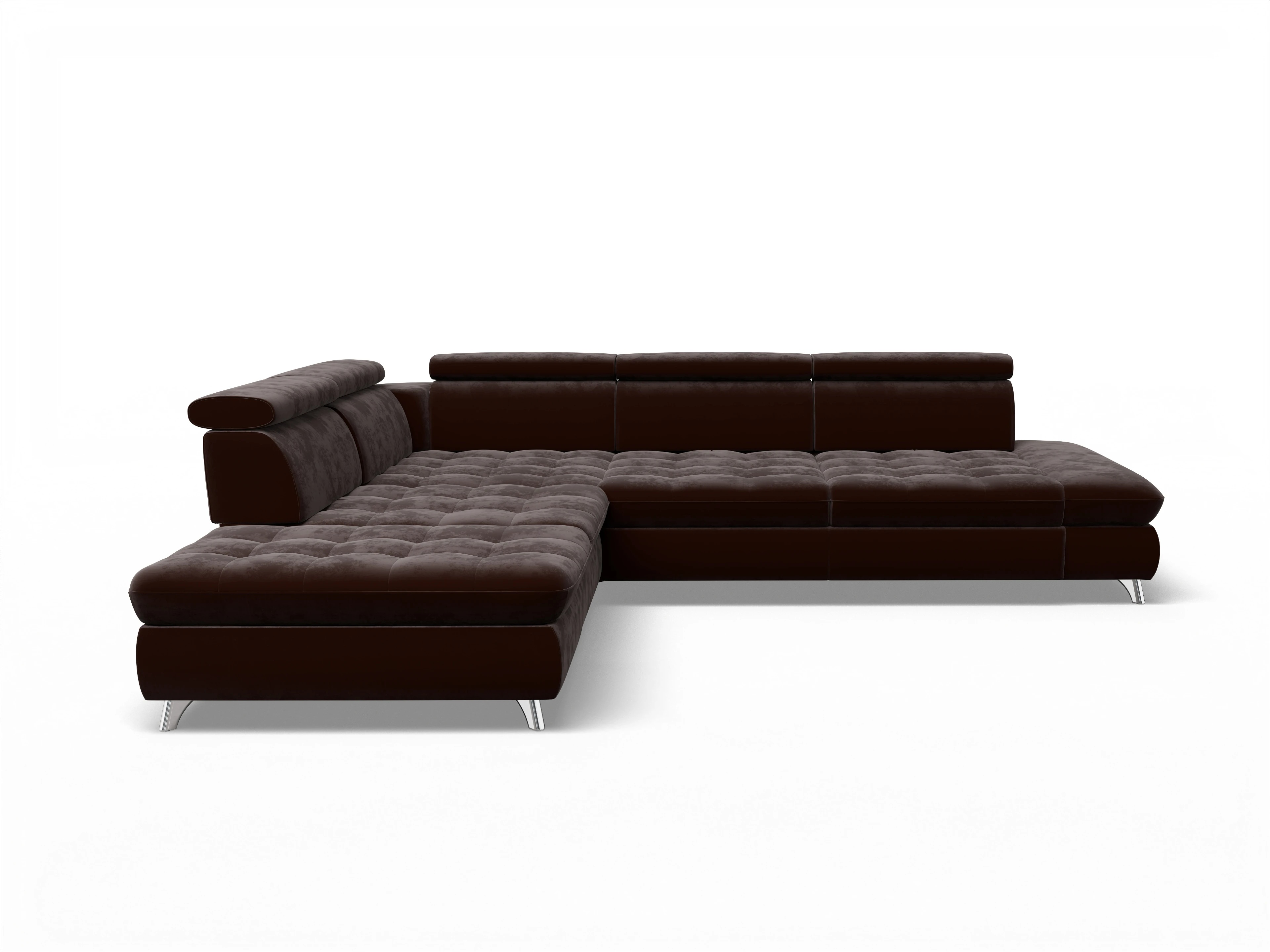 Ansicht des Produktes Memphis Stoff Ecksofa links Abschluss offen in Stoff Braun