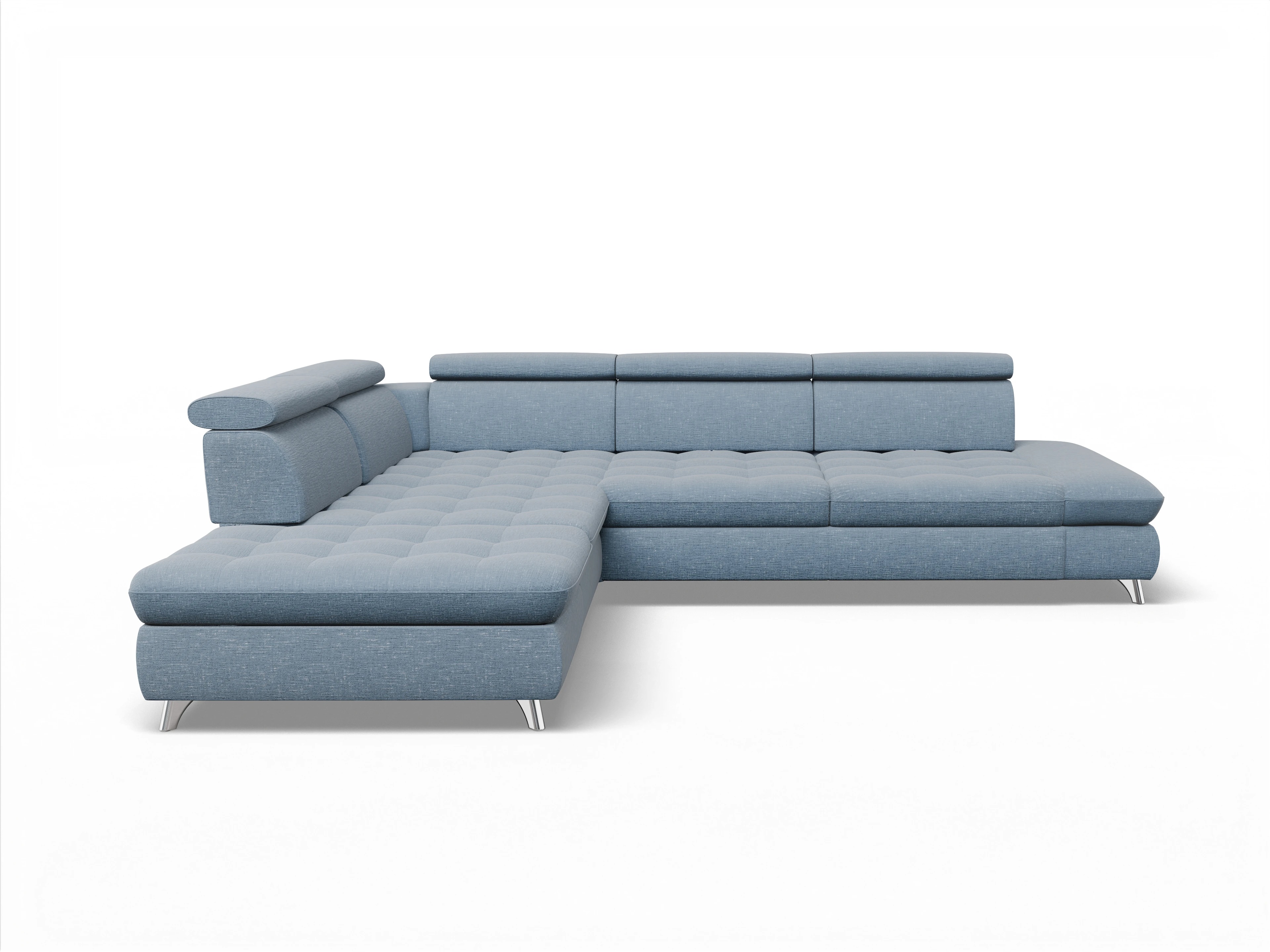 Ansicht des Produktes Memphis Stoff Ecksofa links Abschluss offen in Stoff Blau