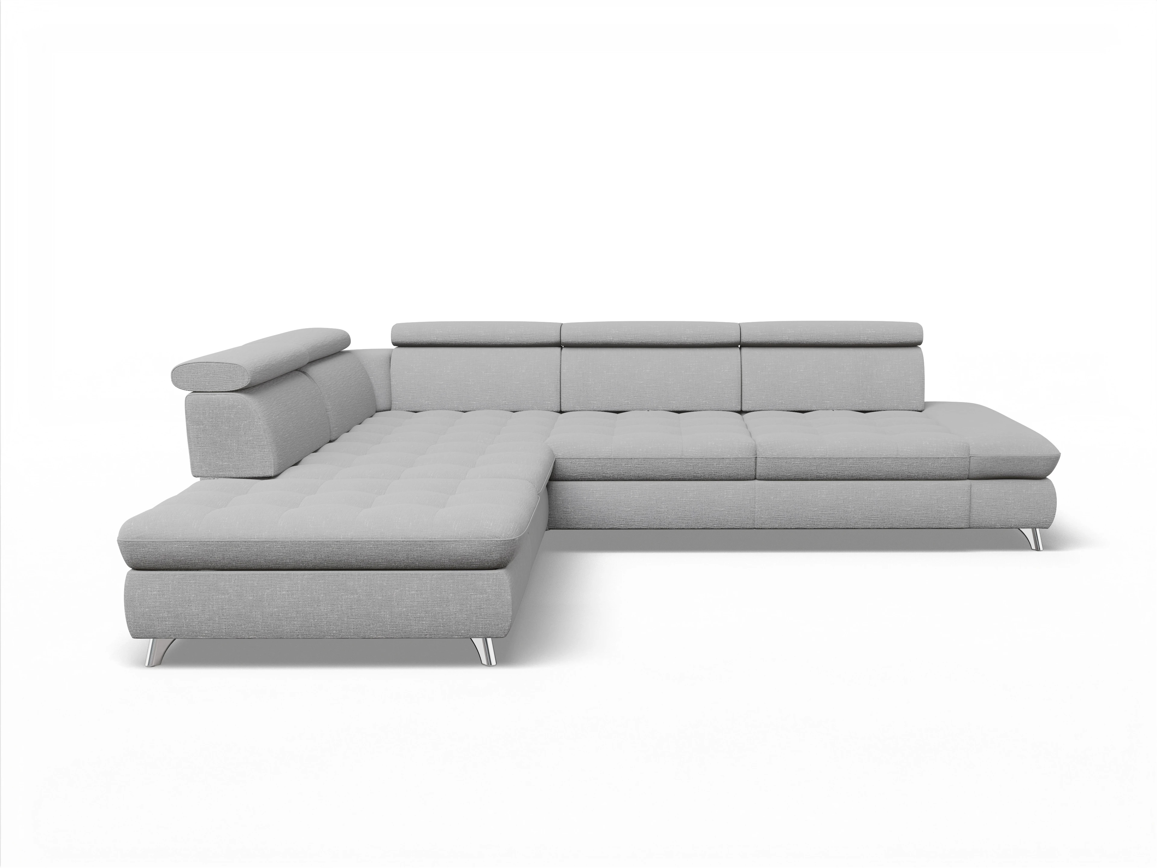 Ansicht des Produktes Memphis Stoff Ecksofa links Abschluss offen in Stoff Grau