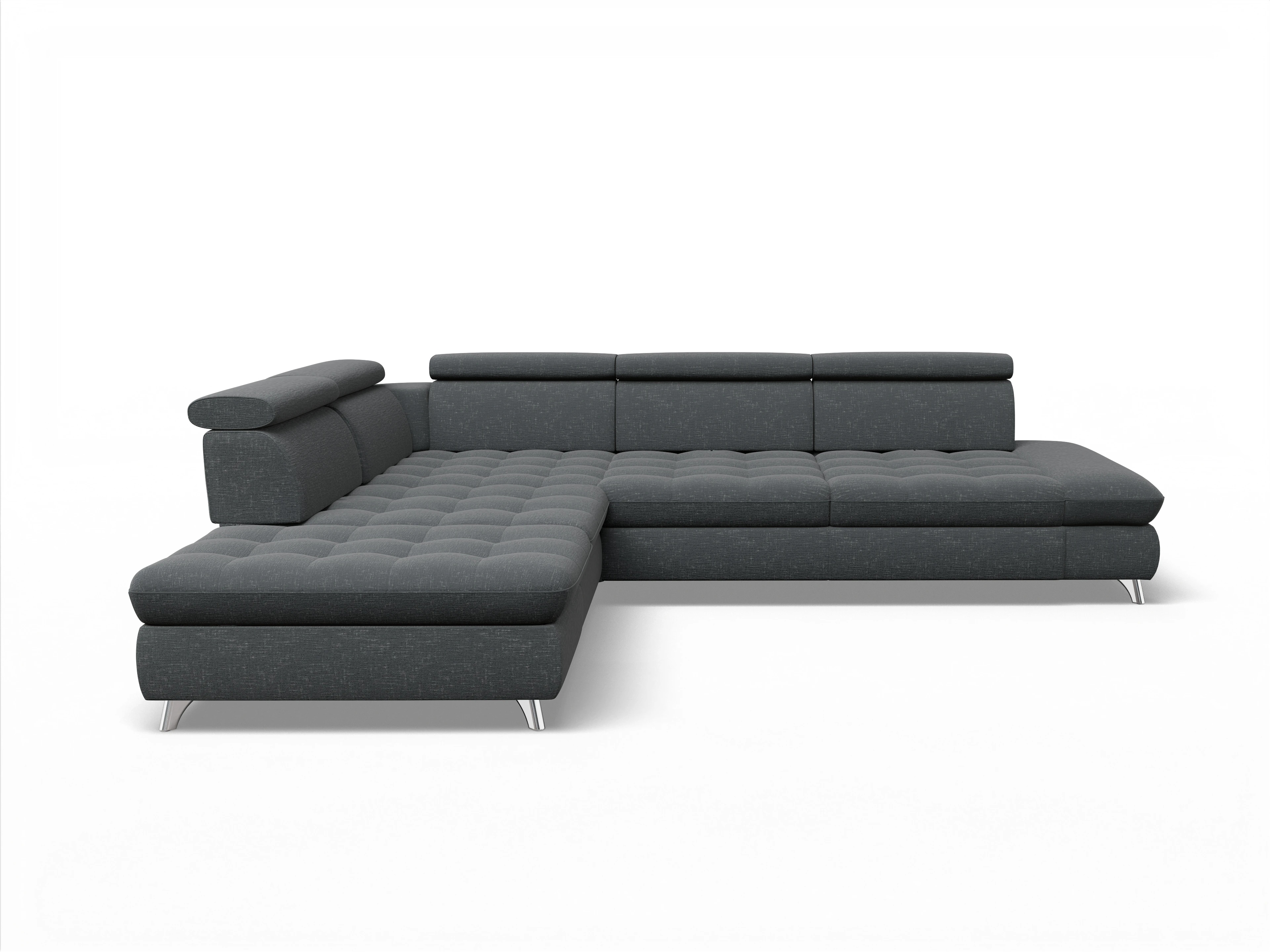 Ansicht des Produktes Memphis Stoff Ecksofa links Abschluss offen in Stoff Grau