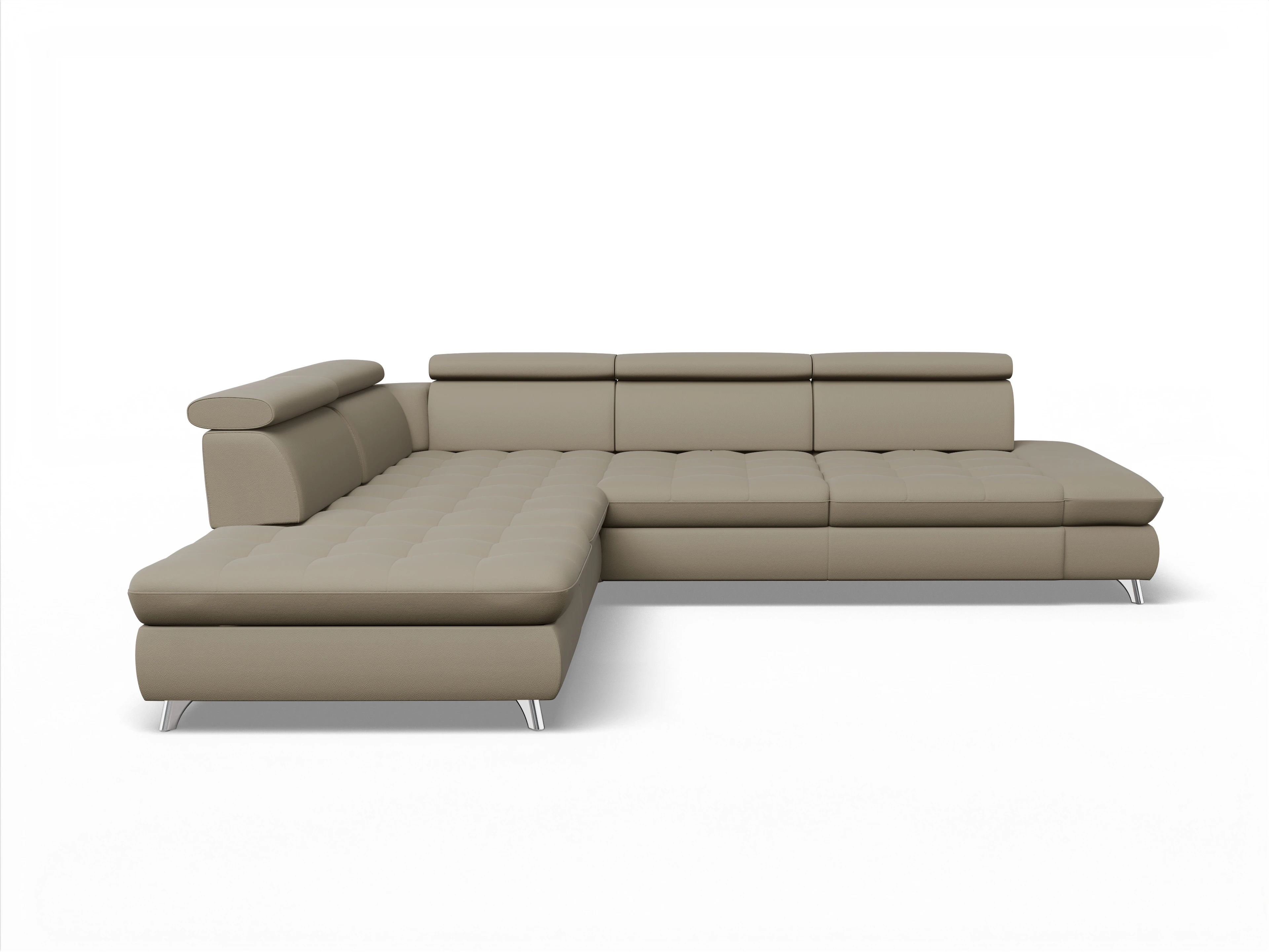Ansicht des Produktes Memphis Stoff Ecksofa links Abschluss offen in Leder Braun