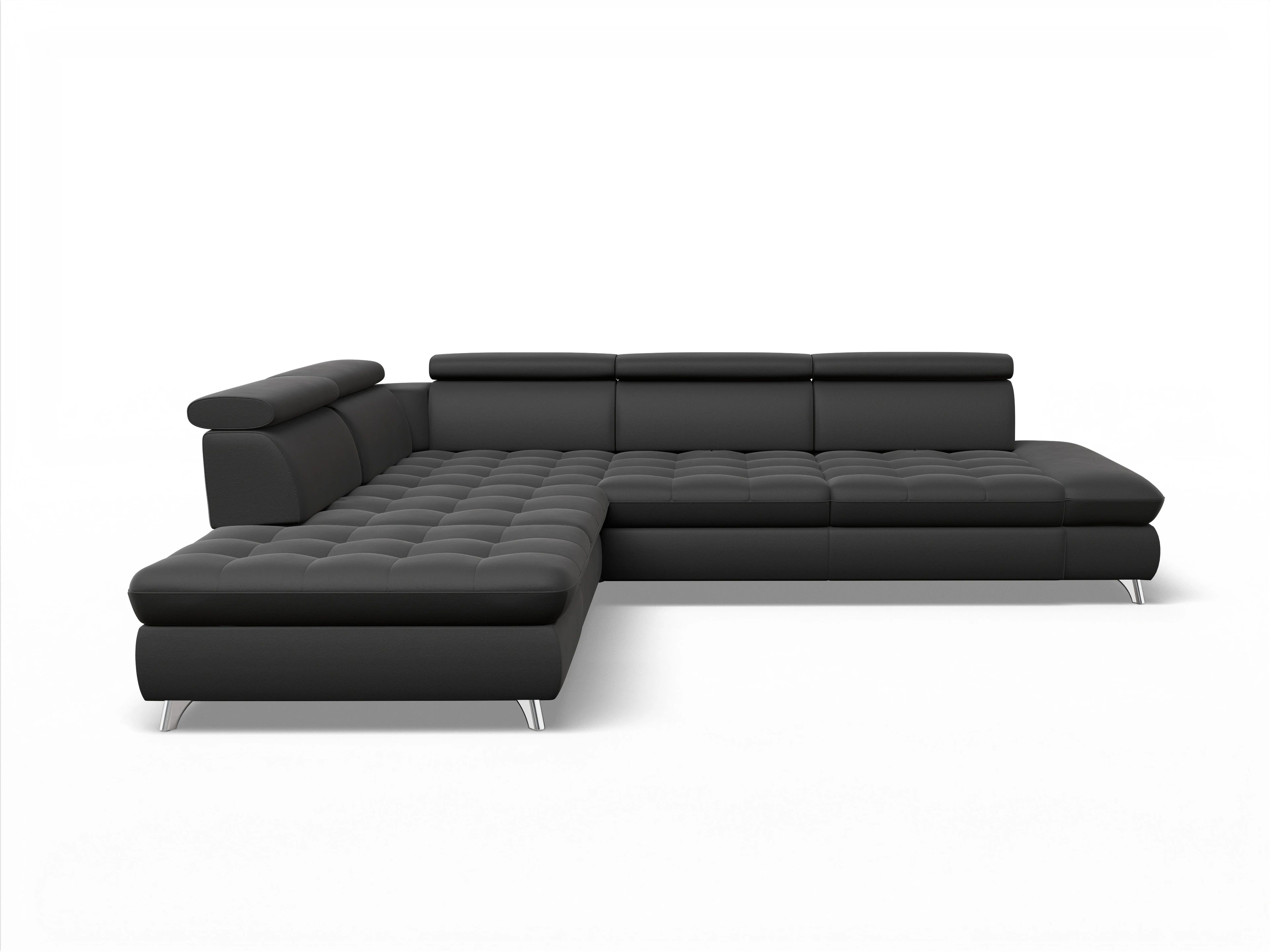 Ansicht des Produktes Memphis Stoff Ecksofa links Abschluss offen in Leder Schwarz