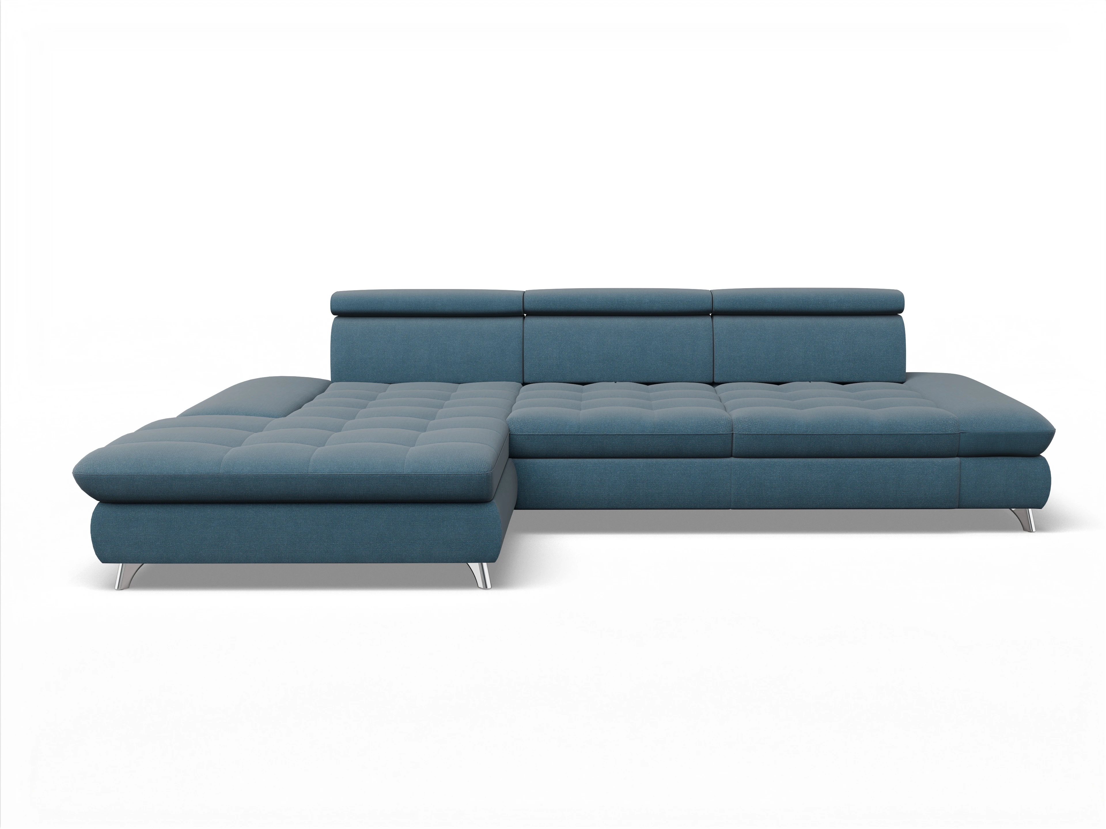Ansicht des Produktes Memphis Stoff Ecksofa links Abschluss offen in Stoff Blau