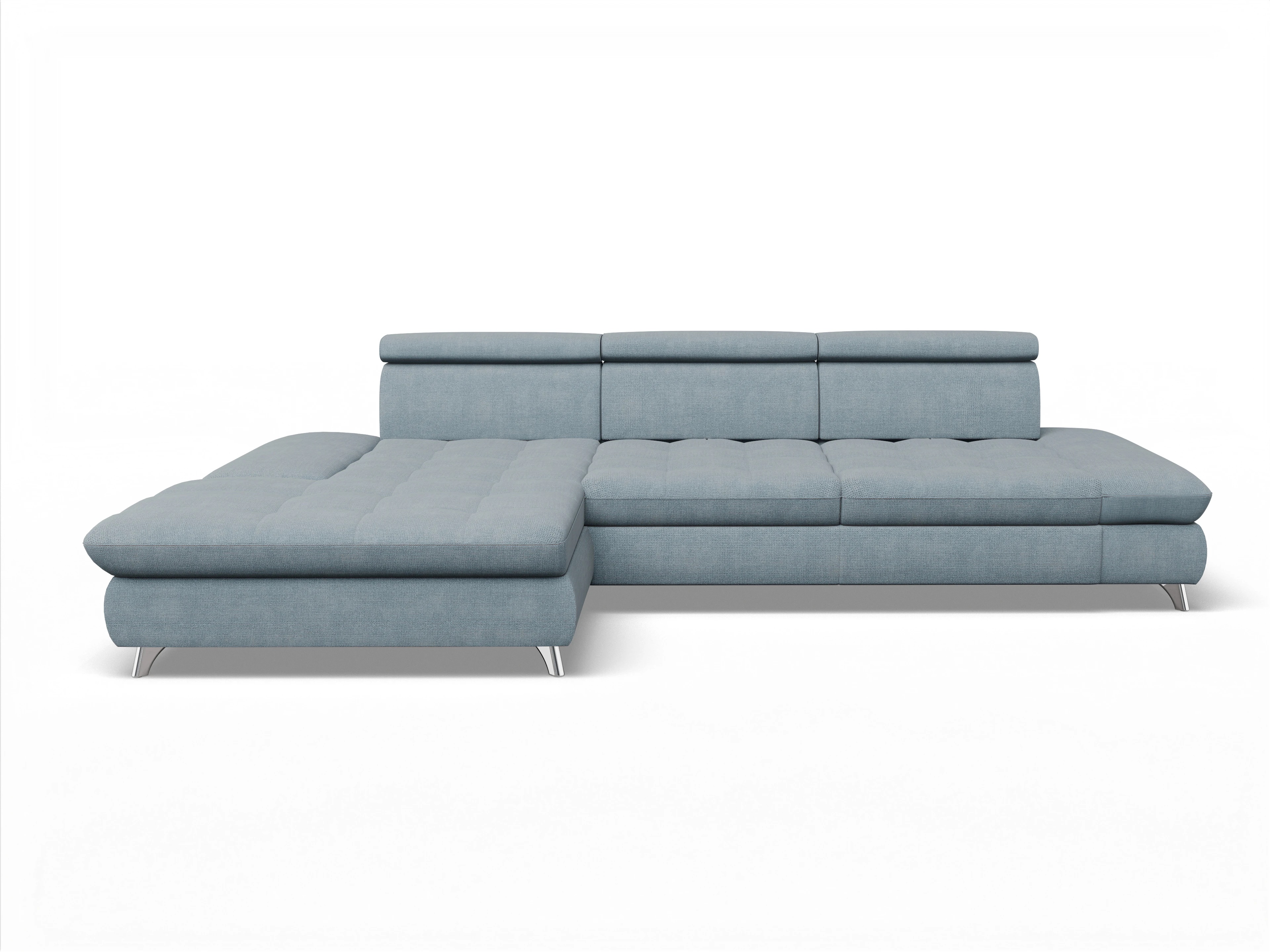 Ansicht des Produktes Memphis Stoff Ecksofa links Abschluss offen in Stoff Blau