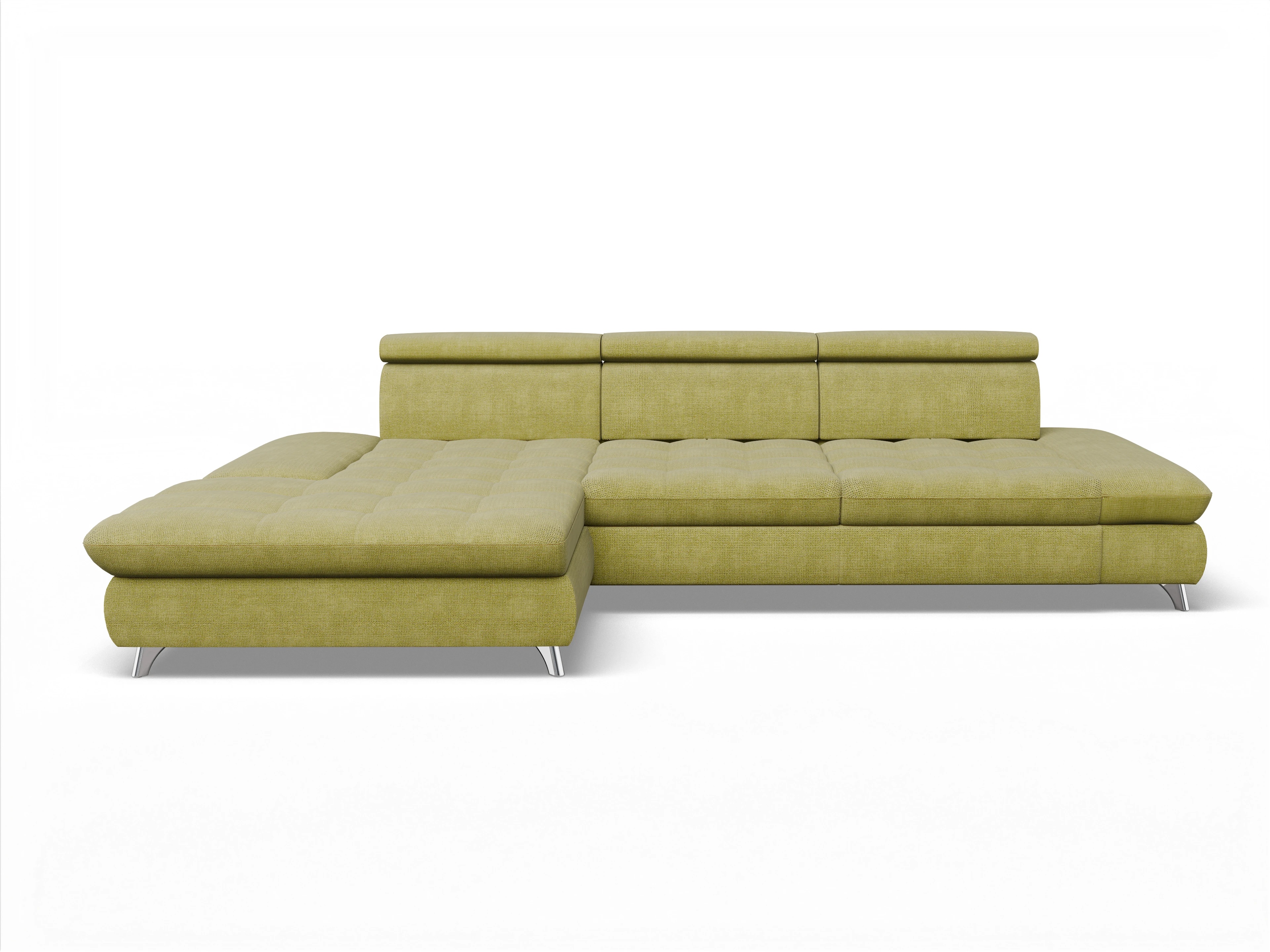Ansicht des Produktes Memphis Stoff Ecksofa links Abschluss offen in Stoff Grün