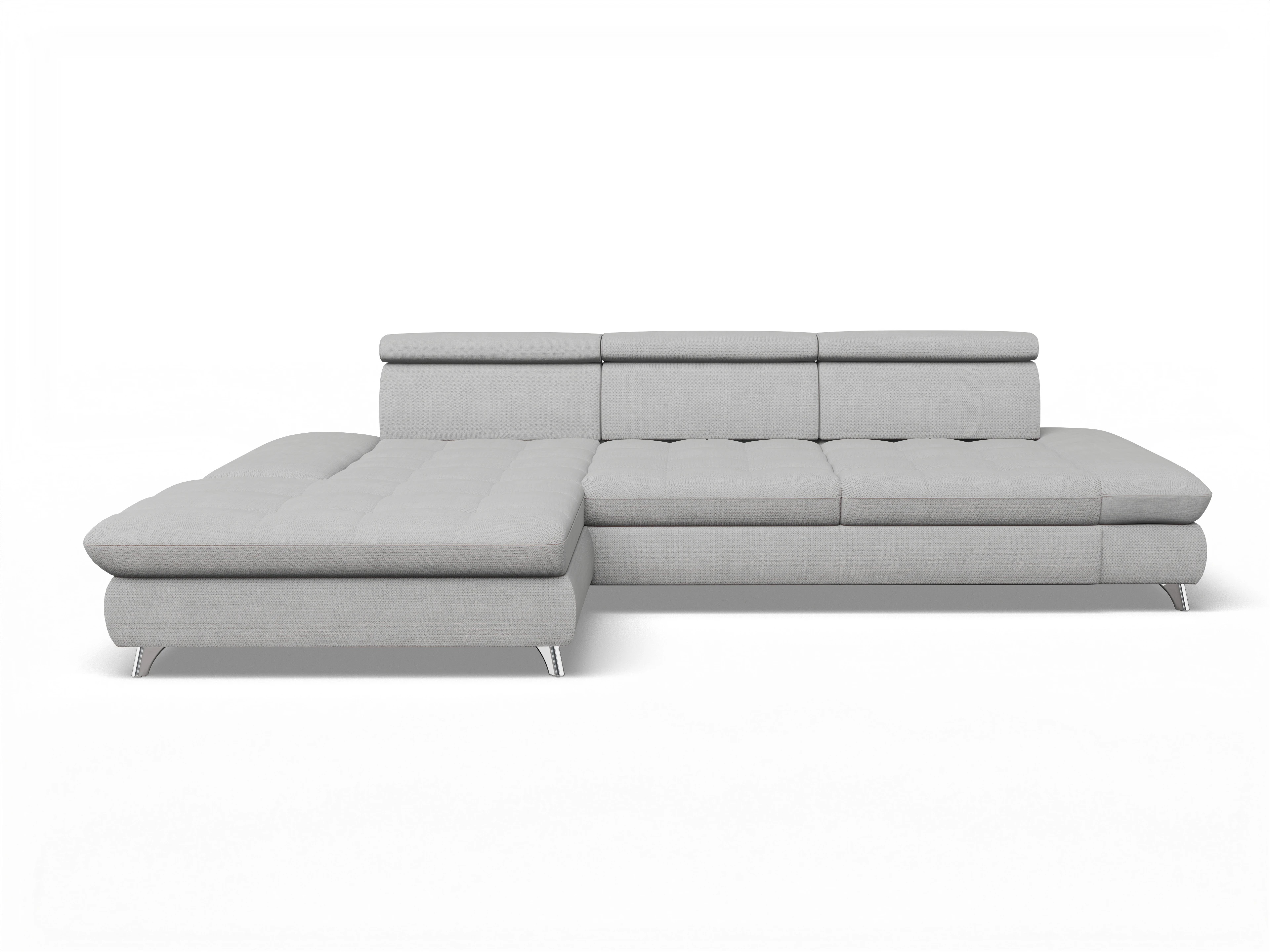 Ansicht des Produktes Memphis Stoff Ecksofa links Abschluss offen in Stoff Grau