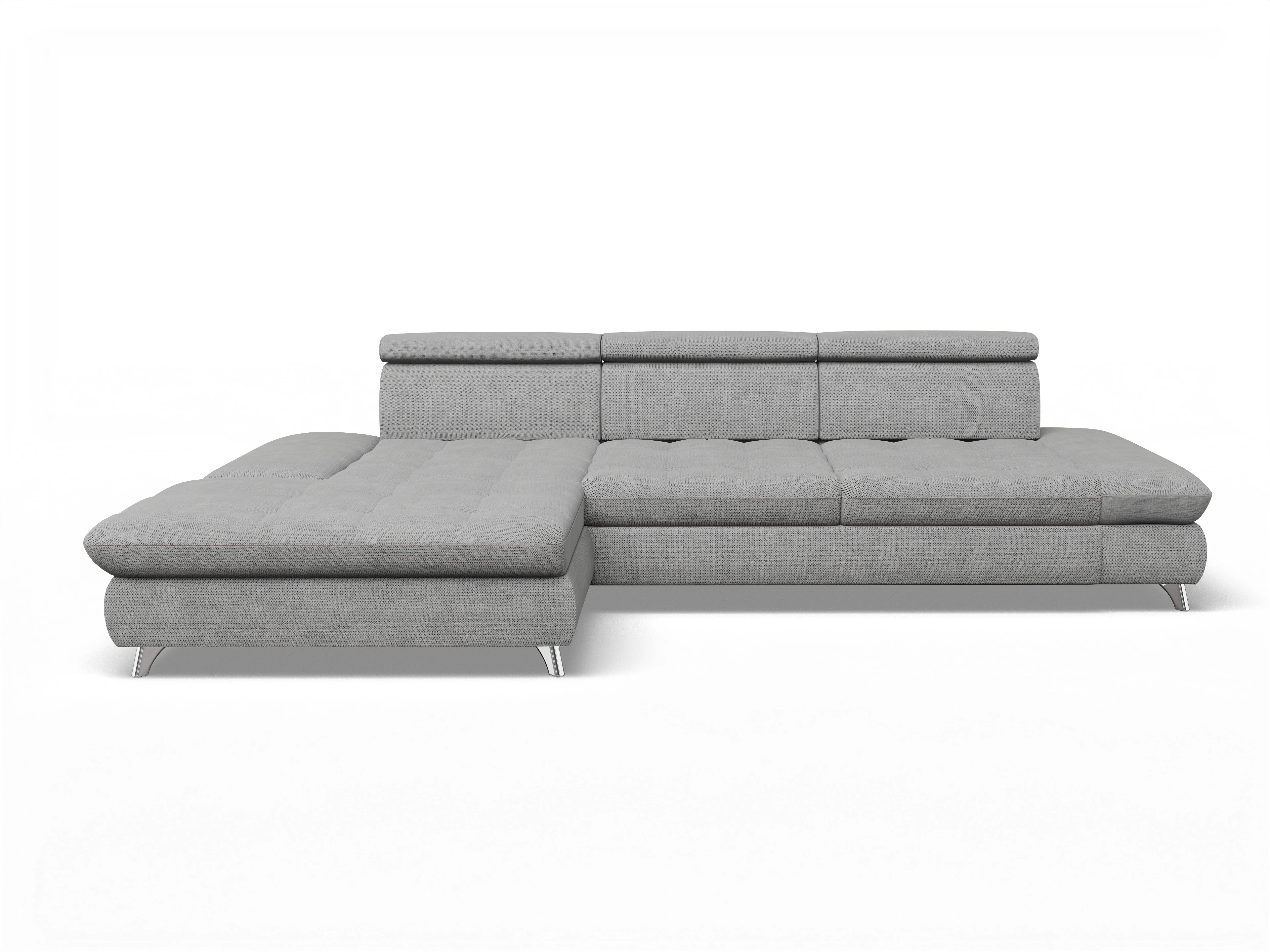 Ansicht des Produktes Memphis Stoff Ecksofa links Abschluss offen in Stoff Grau