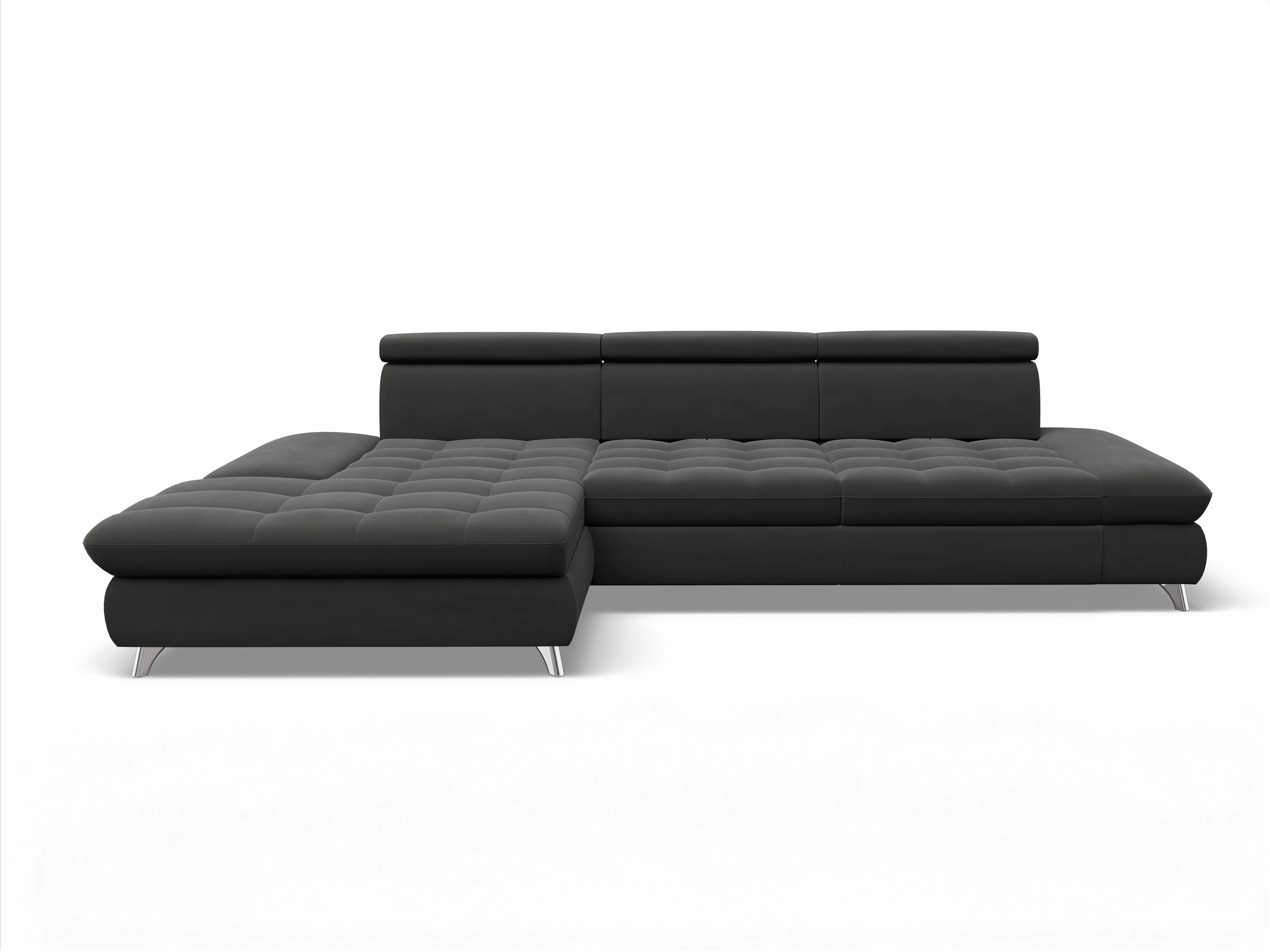 Ansicht des Produktes Memphis Stoff Ecksofa links Abschluss offen in Stoff Grau