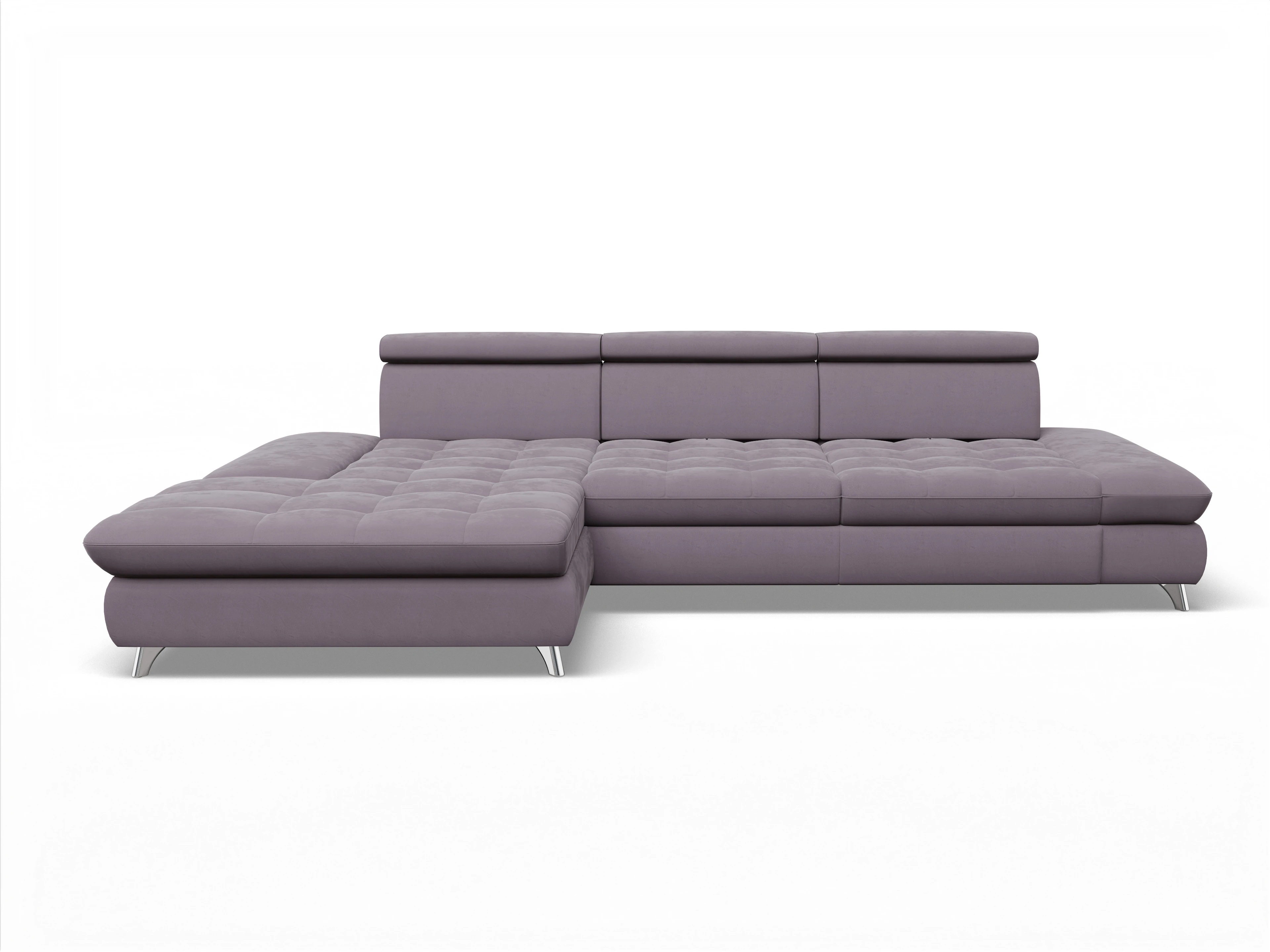 Ansicht des Produktes Memphis Stoff Ecksofa links Abschluss offen in Stoff Lila
