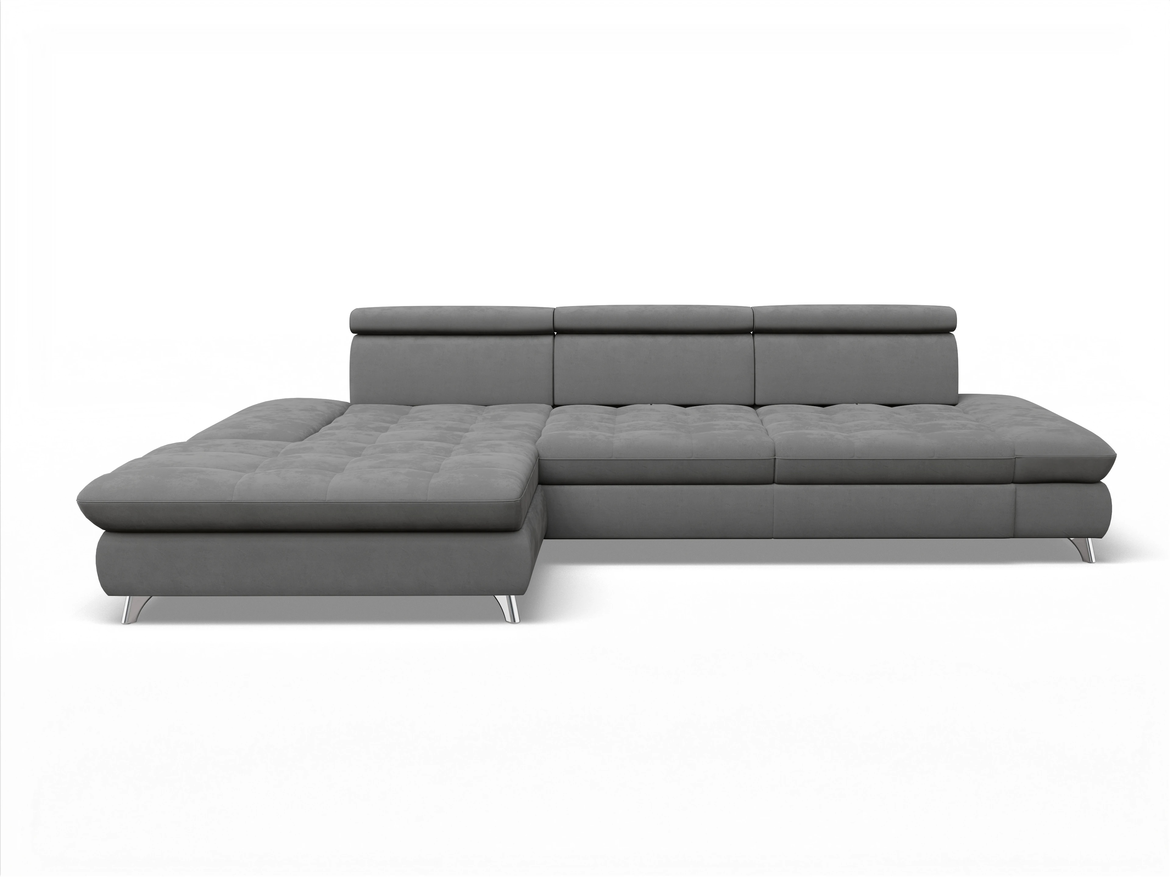 Ansicht des Produktes Memphis Stoff Ecksofa links Abschluss offen in Stoff Grau