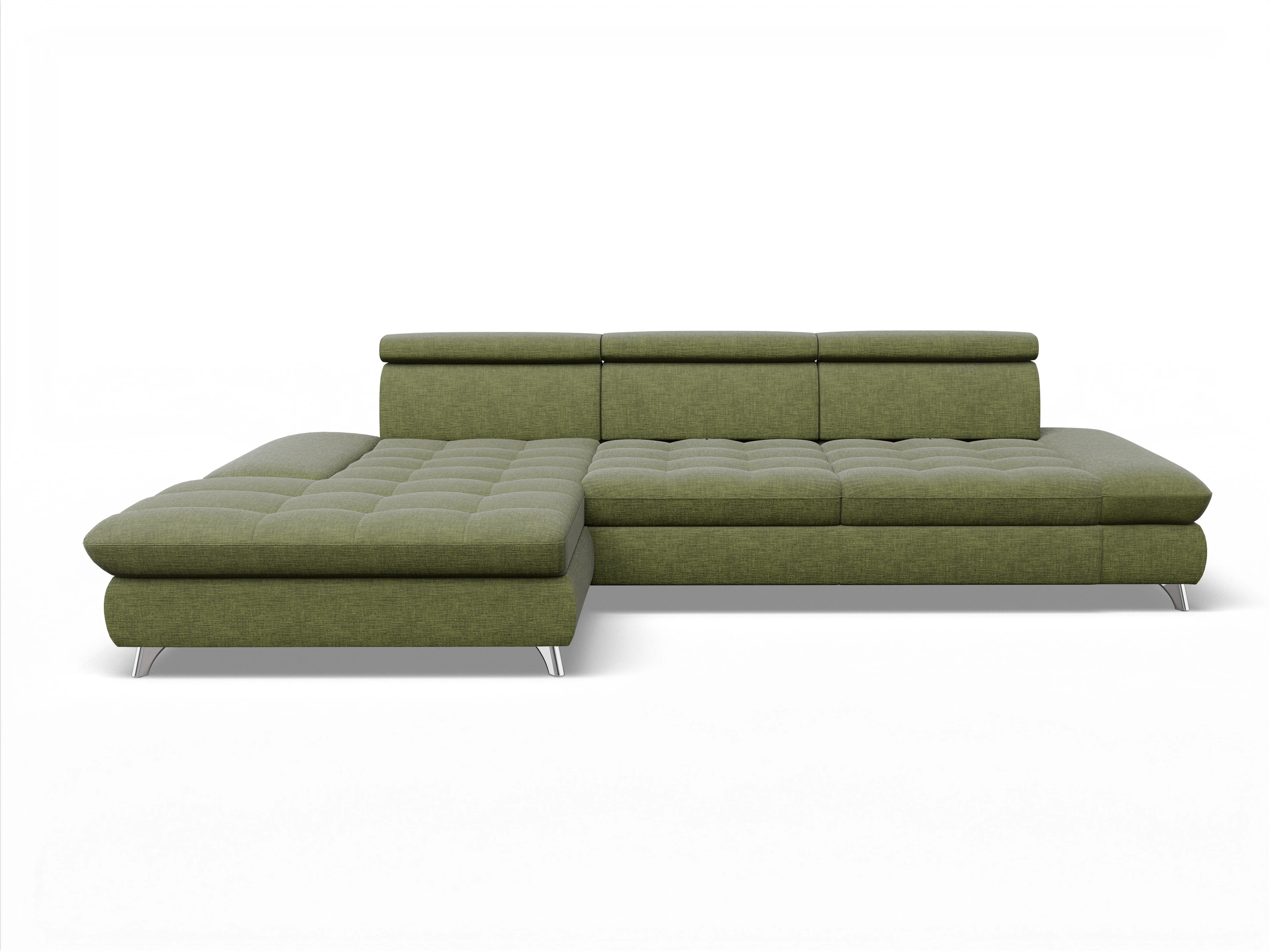Ansicht des Produktes Memphis Stoff Ecksofa links Abschluss offen in Stoff Grün