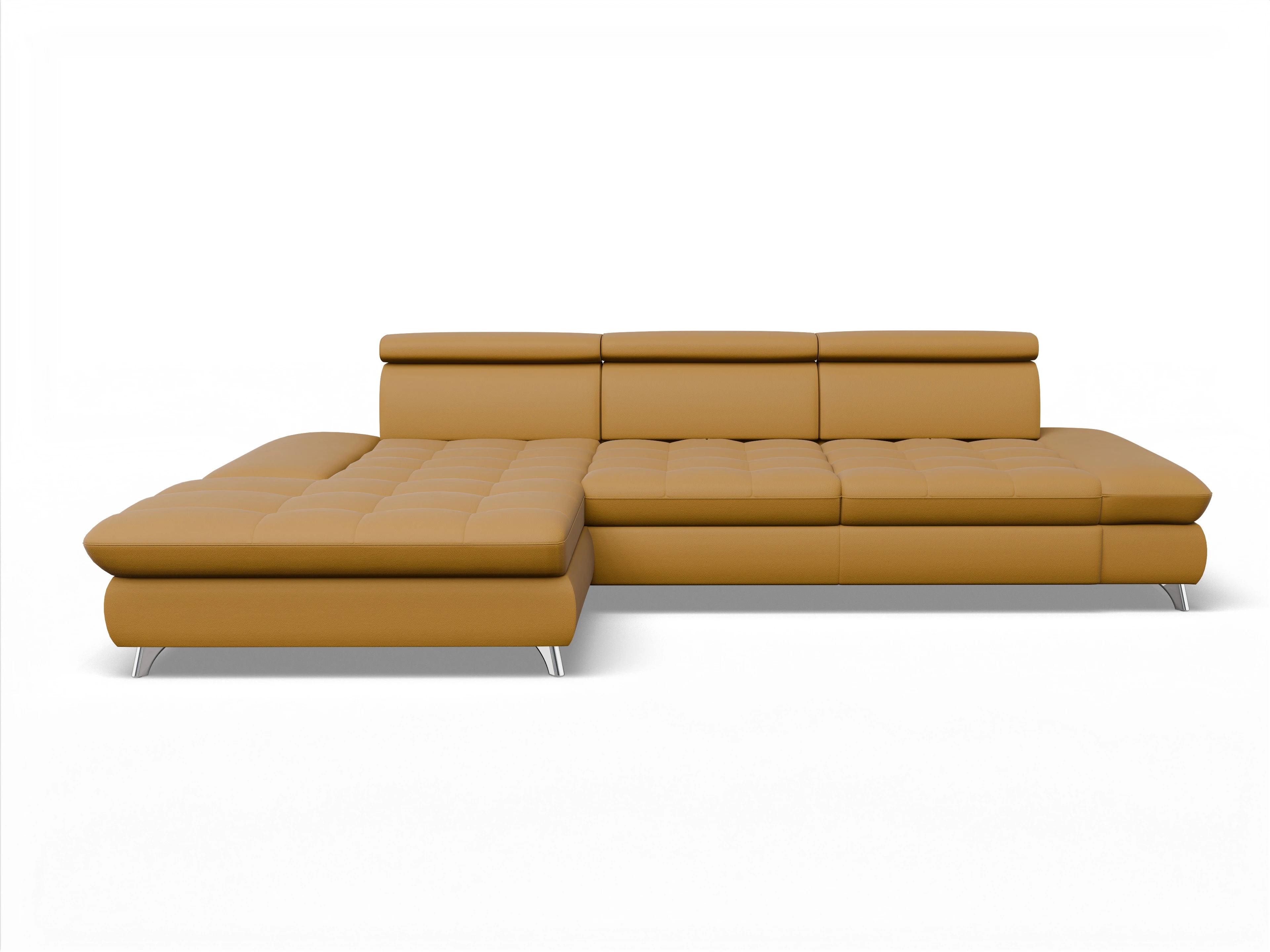 Ansicht des Produktes Memphis Stoff Ecksofa links Abschluss offen in Leder Gelb