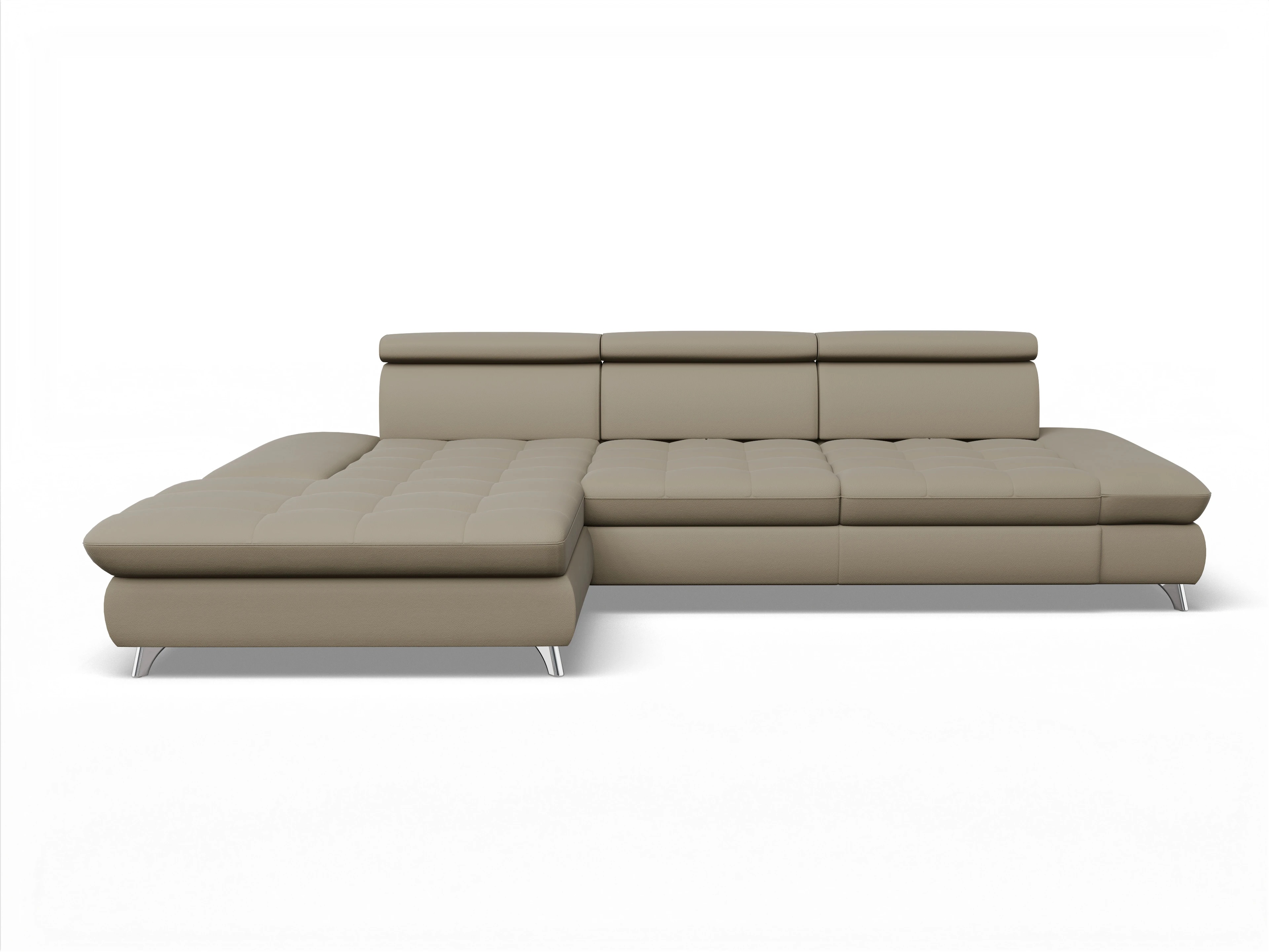 Ansicht des Produktes Memphis Stoff Ecksofa links Abschluss offen in Leder Braun