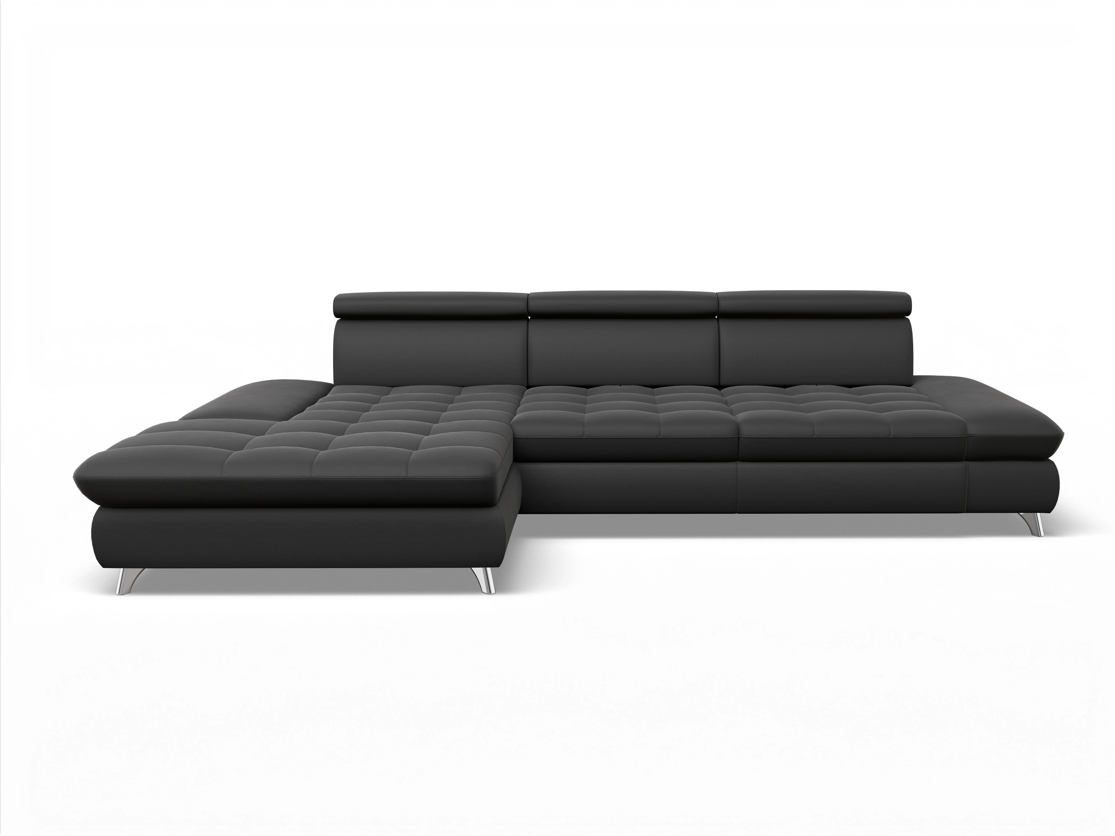 Ansicht des Produktes Memphis Stoff Ecksofa links Abschluss offen in Leder Schwarz