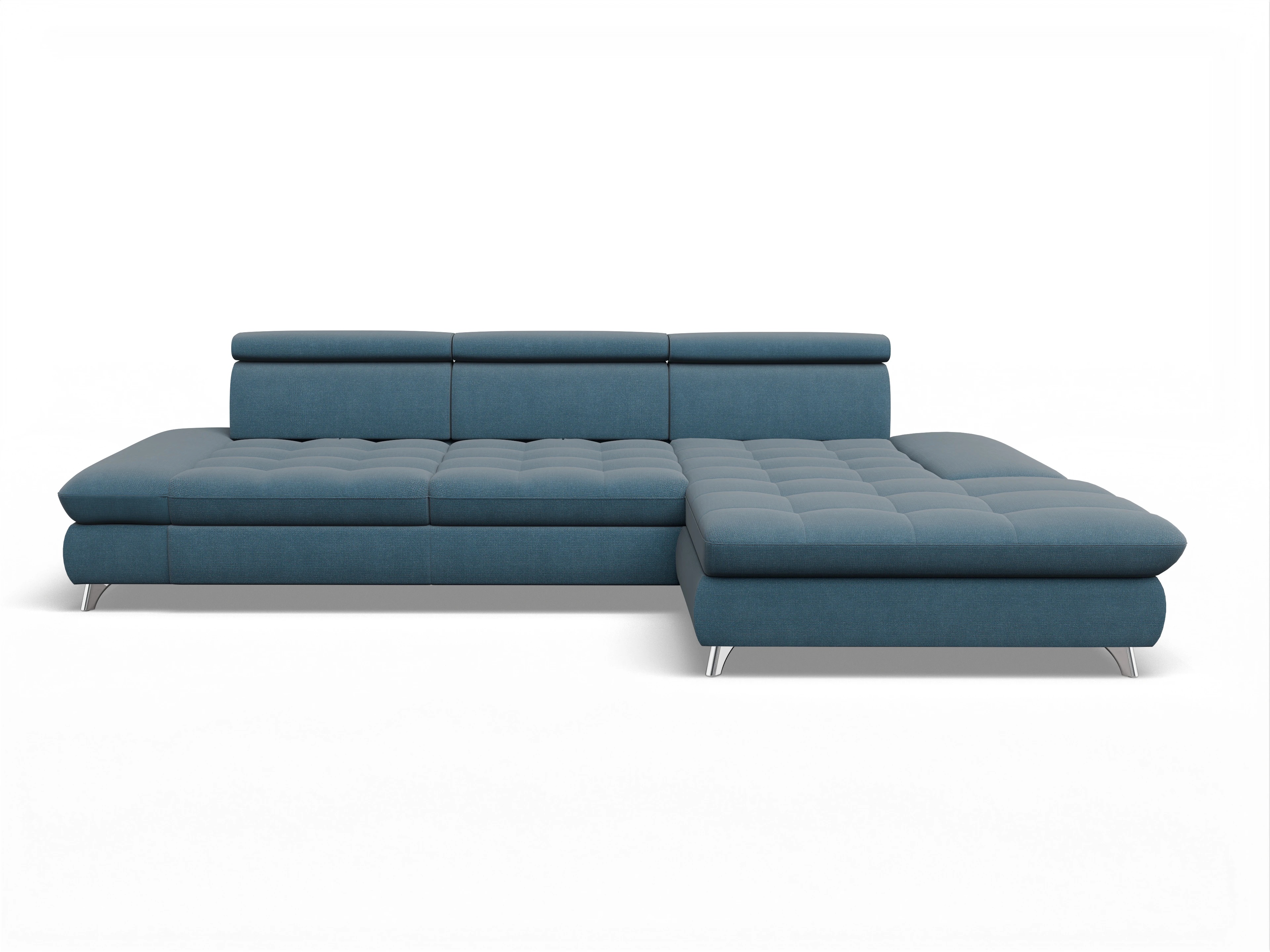 Ansicht des Produktes Memphis Stoff Ecksofa rechts Abschluss offen in Stoff Blau