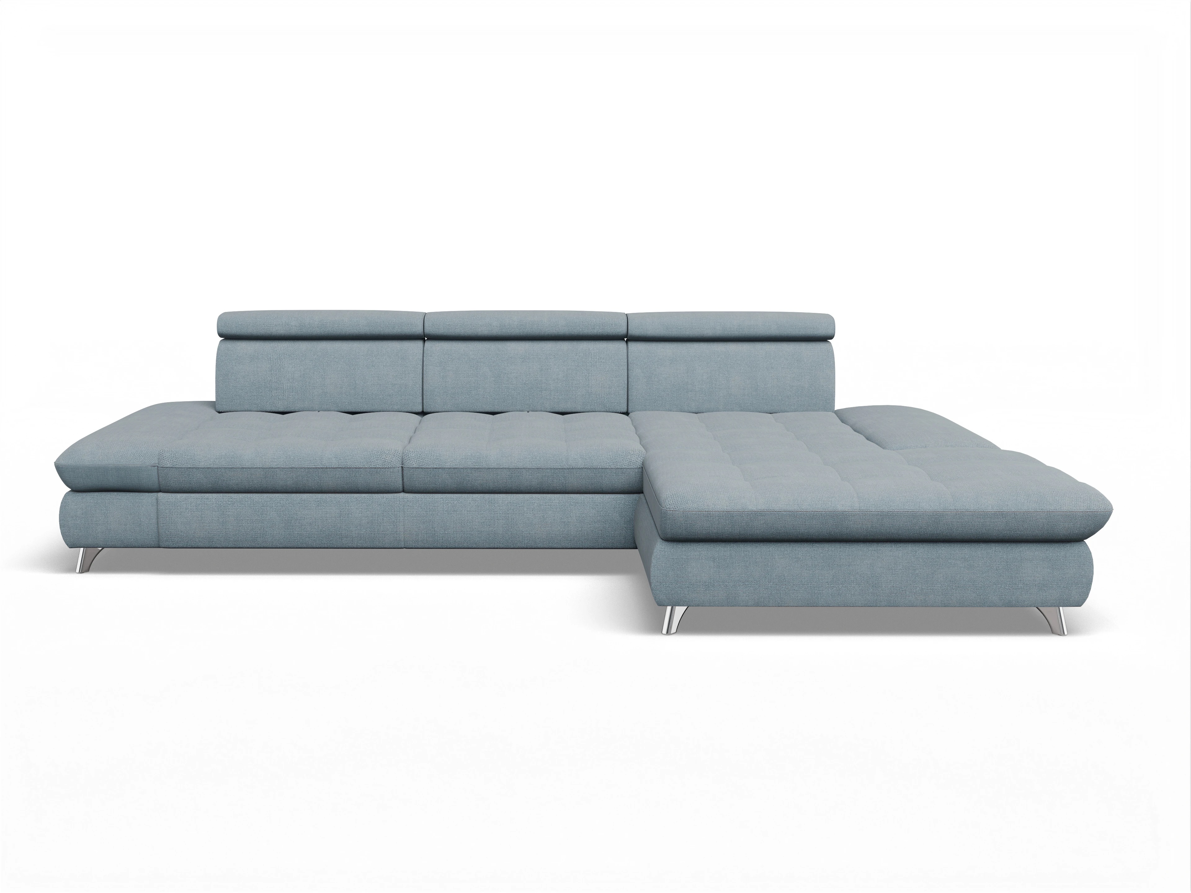 Ansicht des Produktes Memphis Stoff Ecksofa rechts Abschluss offen in Stoff Blau