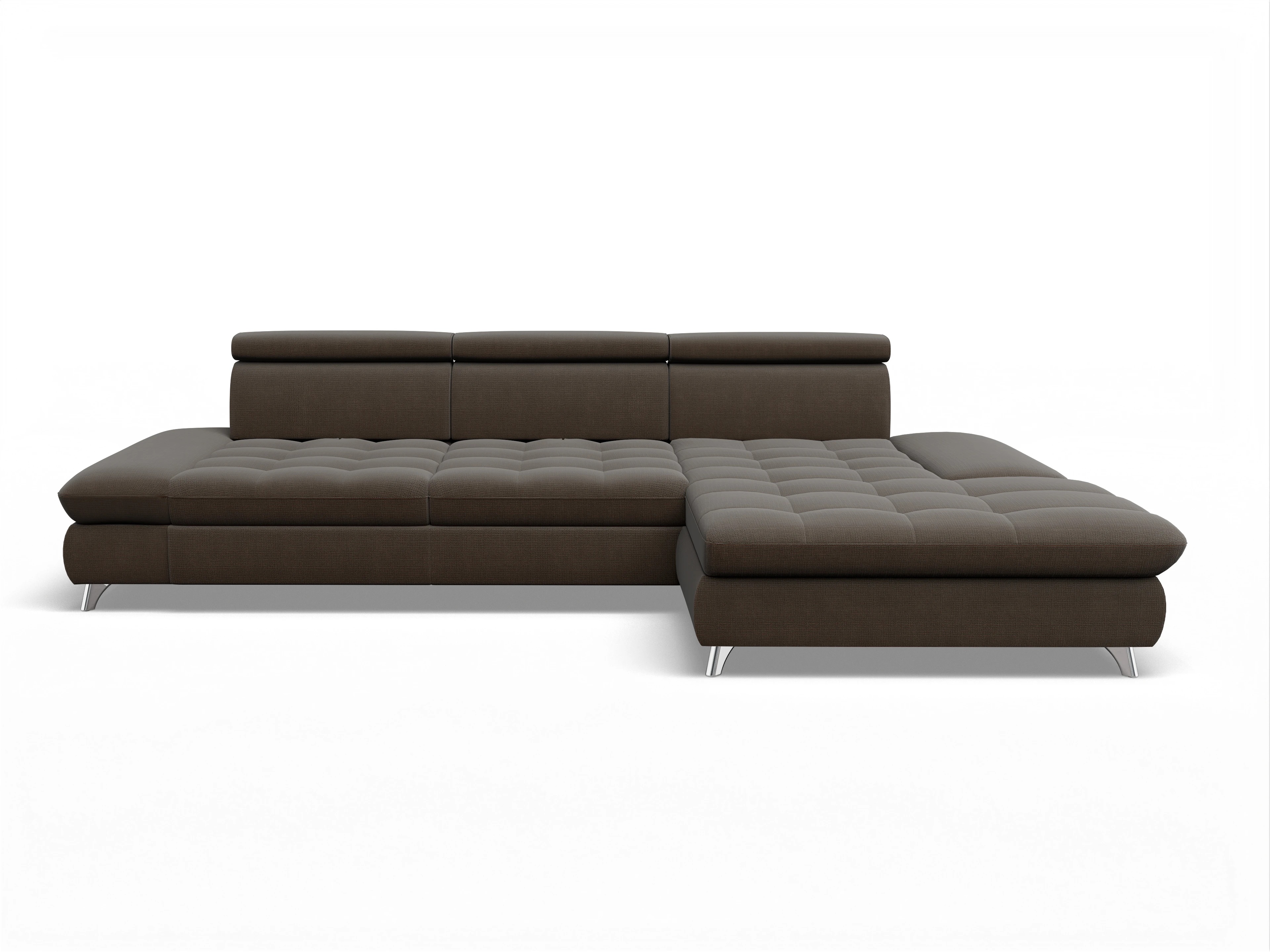 Ansicht des Produktes Memphis Stoff Ecksofa rechts Abschluss offen in Stoff Braun