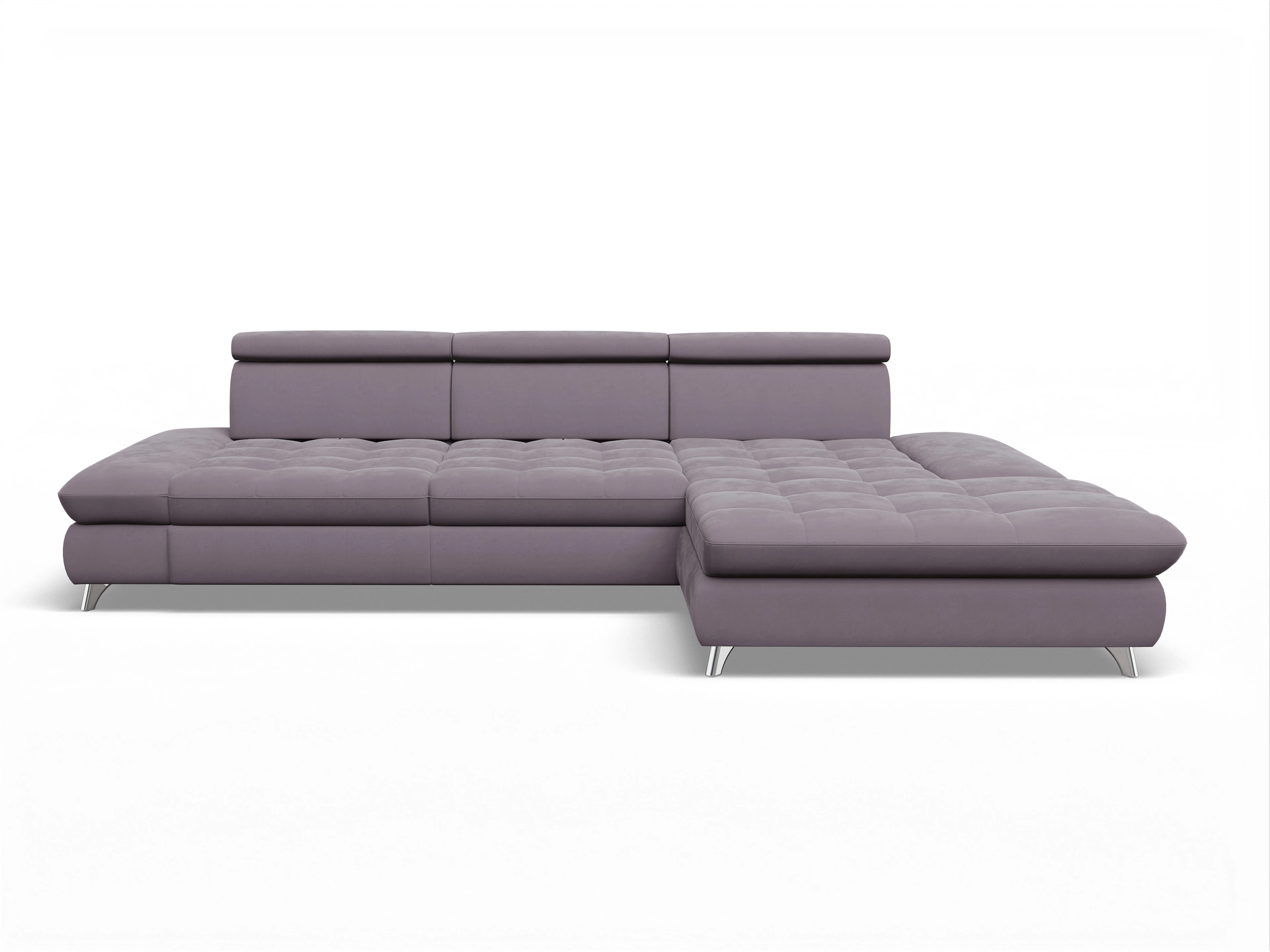 Ansicht des Produktes Memphis Stoff Ecksofa rechts Abschluss offen in Stoff Lila