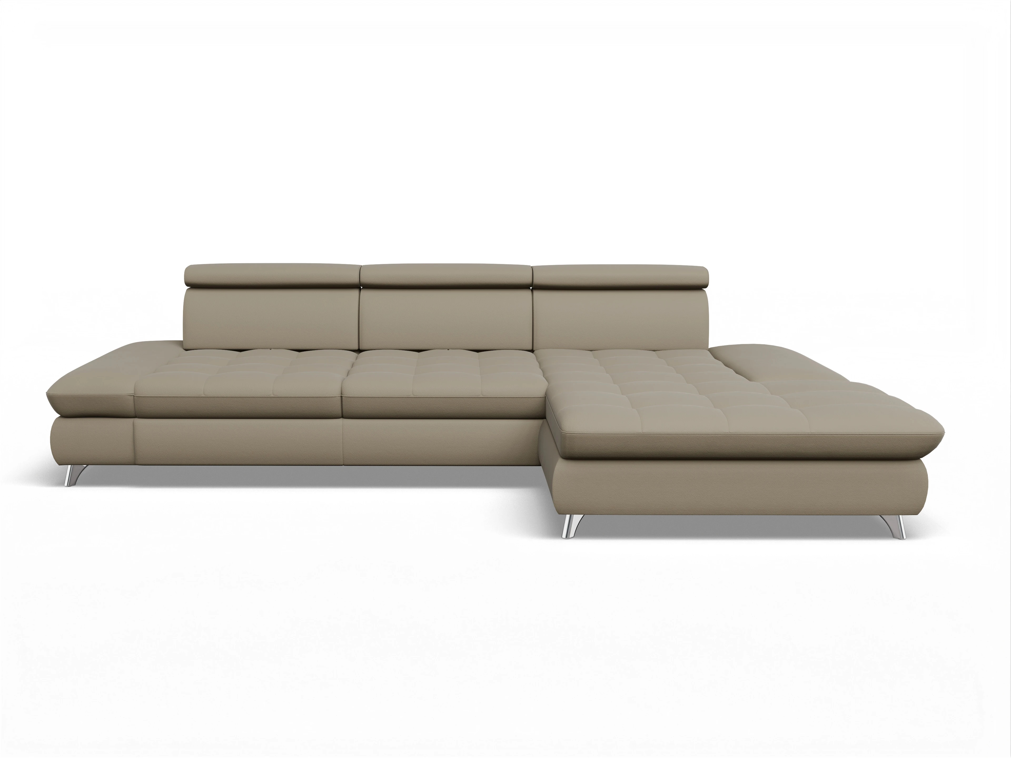 Ansicht des Produktes Memphis Stoff Ecksofa rechts Abschluss offen in Leder Braun