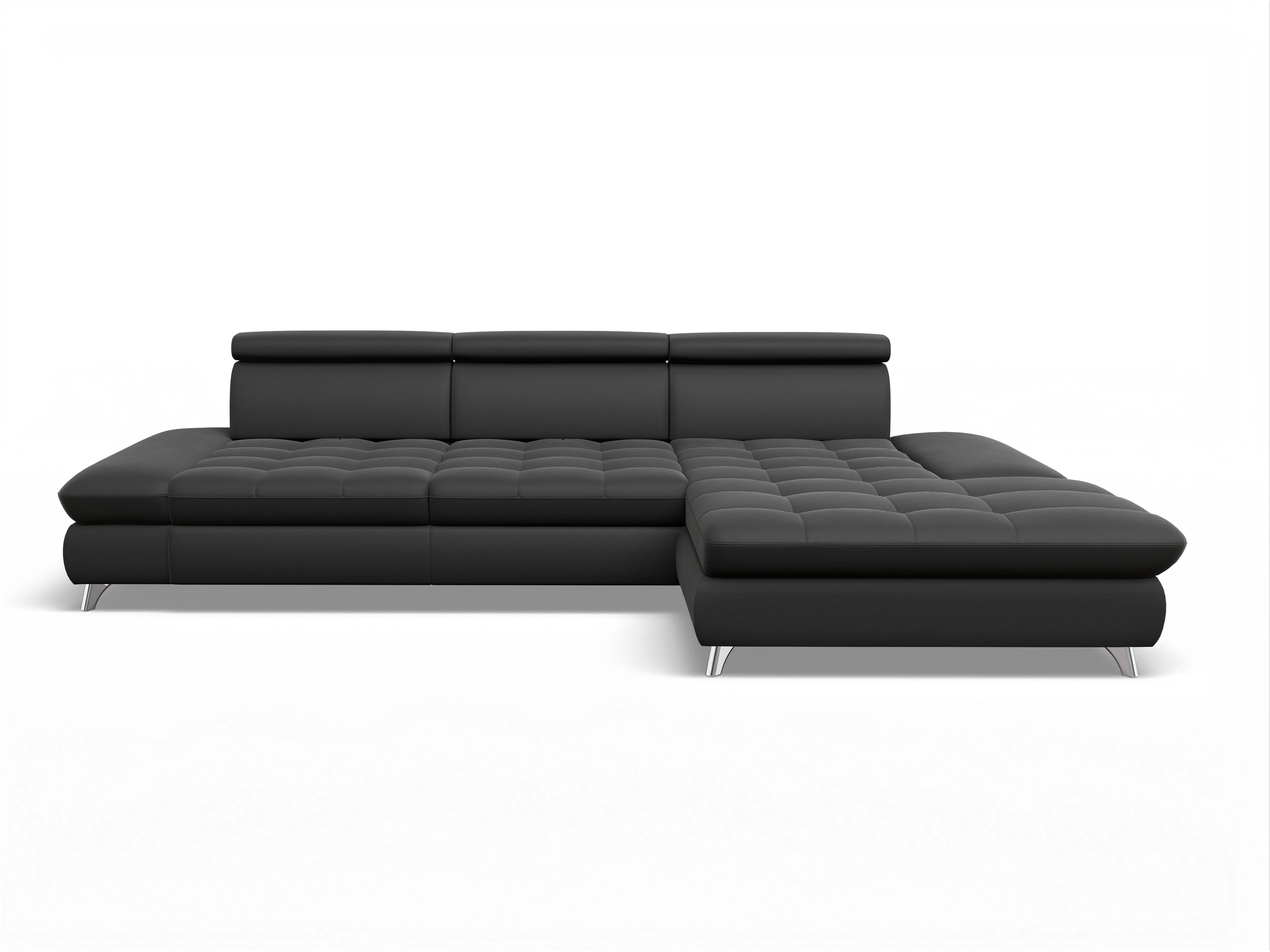 Ansicht des Produktes Memphis Stoff Ecksofa rechts Abschluss offen in Leder Schwarz